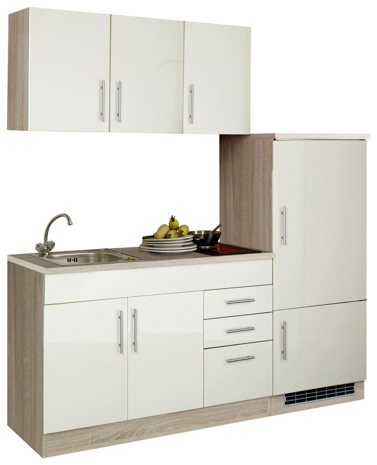 Küchenblock Toronto I m. Geräten Creme - Chromfarben/Eichefarben, MODERN, Holzwerkstoff/Metall (180cm) - Held