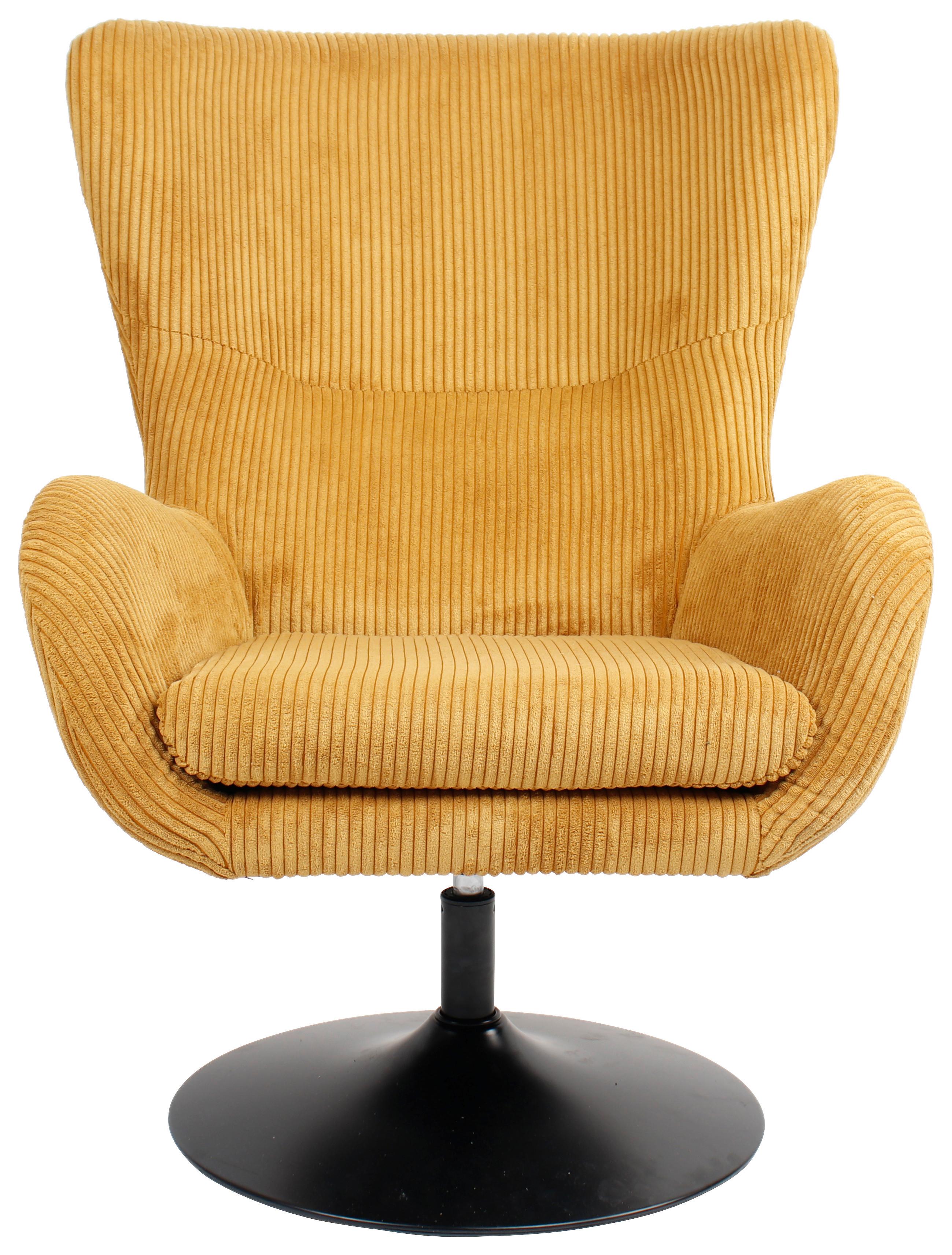 Fotelj Shiba, Rumena, Žamet, Vrtljiv - rumena/črna, Moderno, kovina/tekstil (76/99/87cm) - Mömax