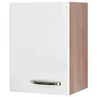Küchenoberschrank Weiß Hochglanz/Eiche - Edelstahlfarben/Weiß Hochglanz, MODERN, Holzwerkstoff/Metall (40/54,8/32cm) - FlexWell