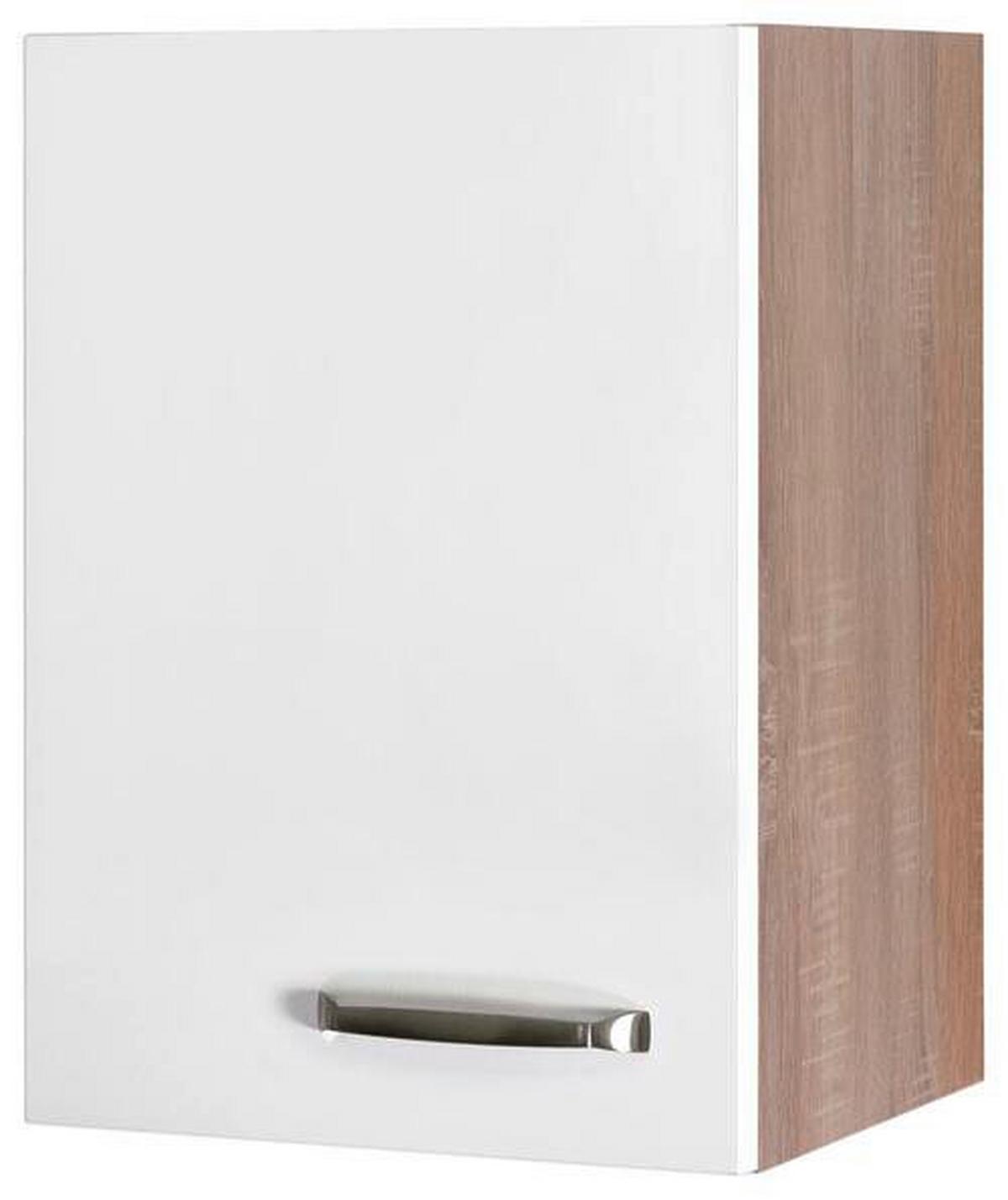 Küchenoberschrank Weiß Hochglanz/Eiche - Edelstahlfarben/Weiß Hochglanz, MODERN, Holzwerkstoff/Metall (40/54,8/32cm) - FlexWell