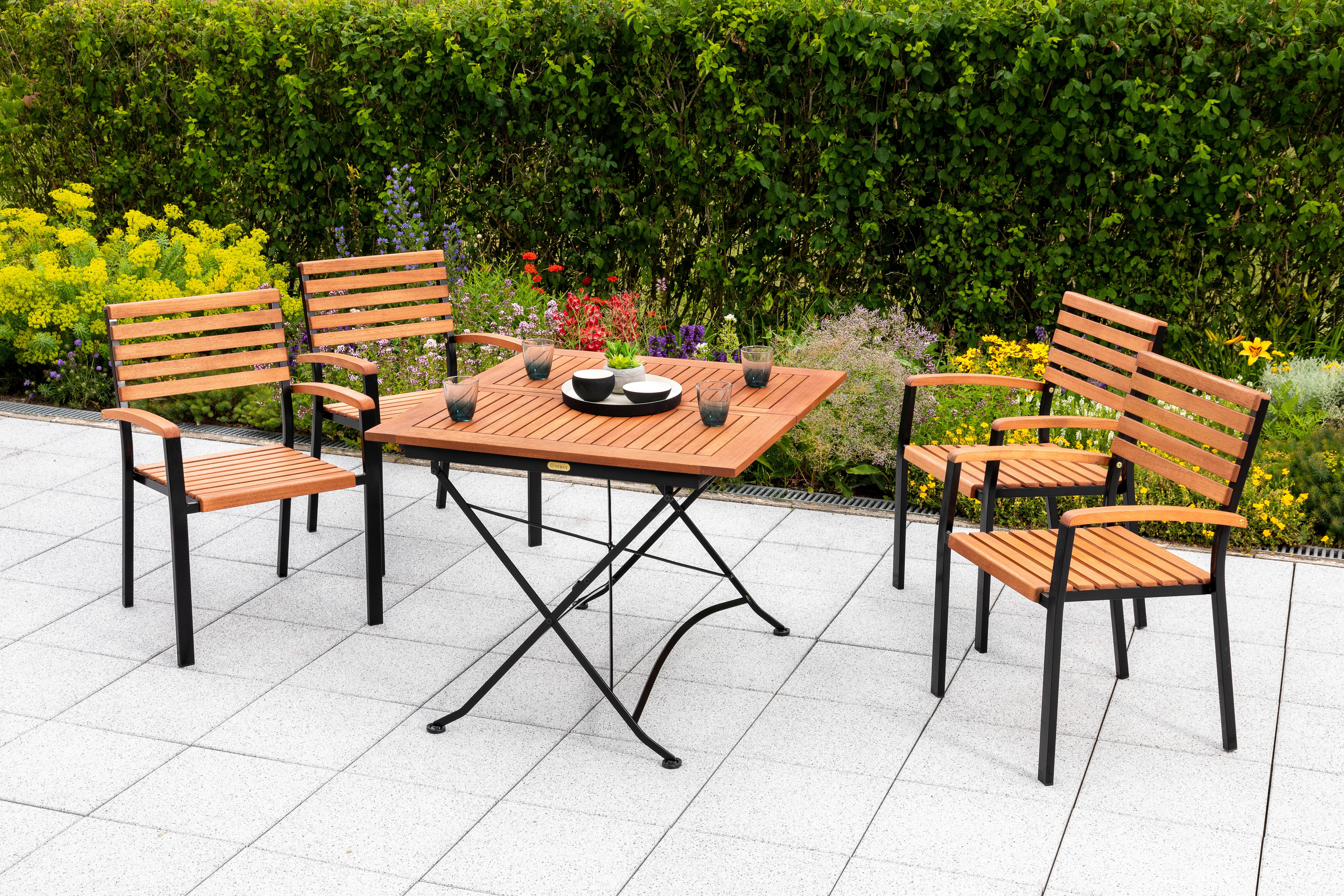 Gartentisch Schlossgarten Naturfarben ca. 90x90x73cm - Graphitfarben/Naturfarben, KONVENTIONELL, Holz/Metall (90/90/73cm) - Gardenson