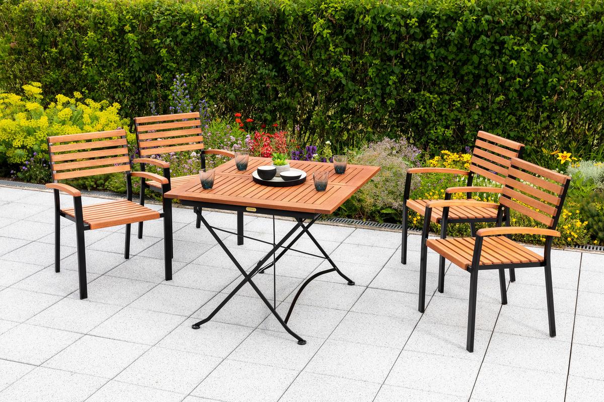 Gartentisch Schlossgarten Naturfarben ca. 90x90x73cm - Graphitfarben/Naturfarben, KONVENTIONELL, Holz/Metall (90/90/73cm) - Gardenson