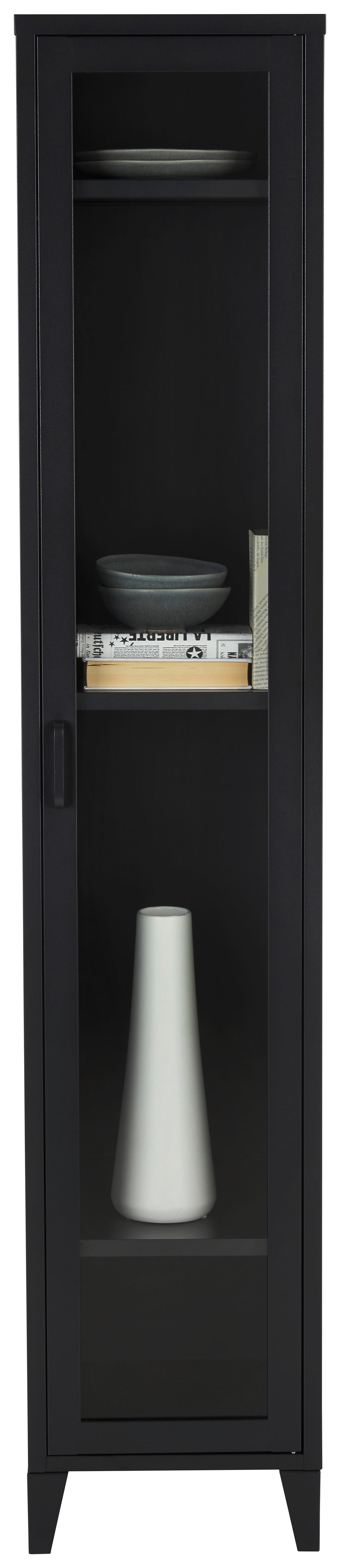 Vitrine aus Metall in Schwarz - Klar/Schwarz, Modern, Glas/Metall (35/180/35cm) - Mömax