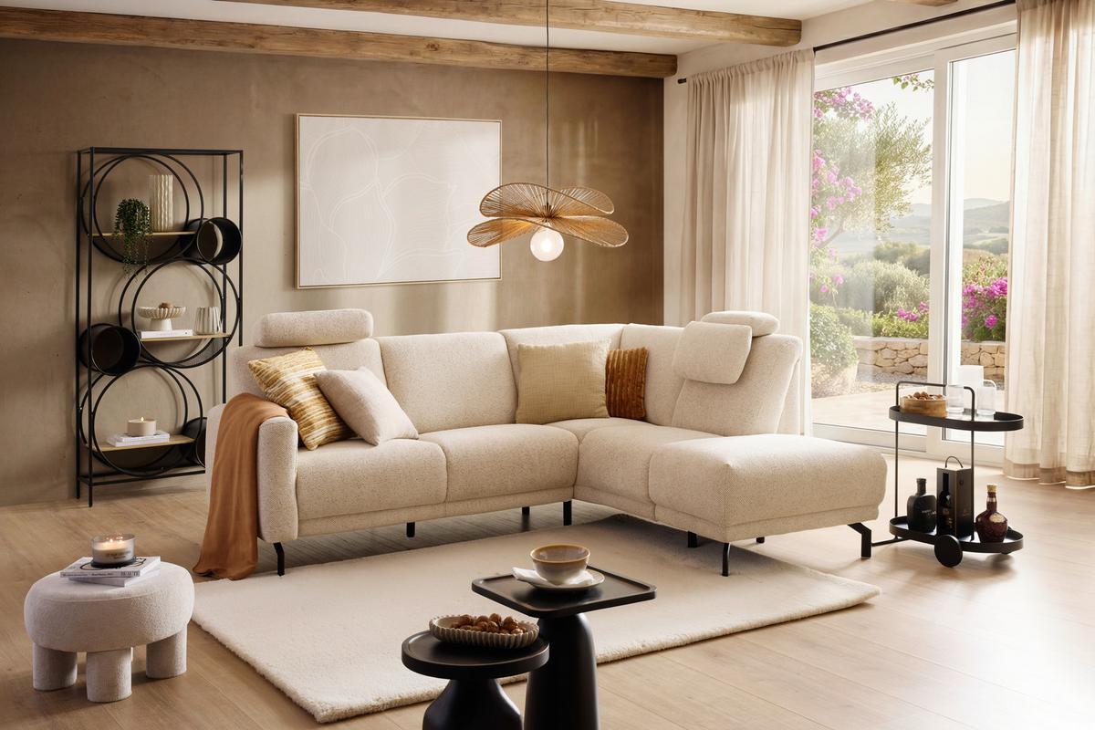 Wohnlandschaft Bassano rechts Naturfarben - Schwarz/Naturfarben, Modern, Holz/Holzwerkstoff (235/85-88/190cm) - Premium Living