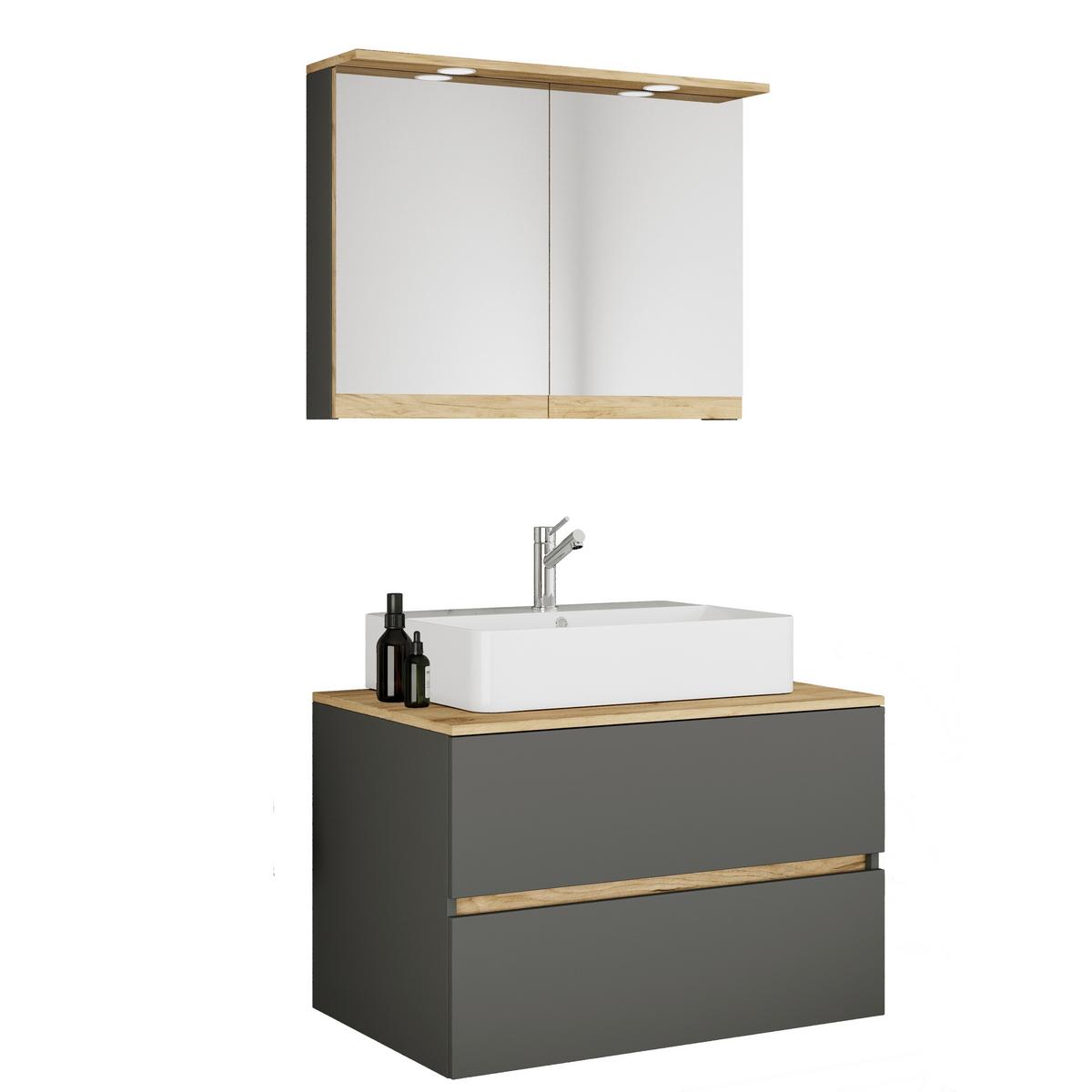Badezimmer Cosila - Honigeiche/Weiss, Trend, Keramik/Holzwerkstoff (80cm) - MID.YOU