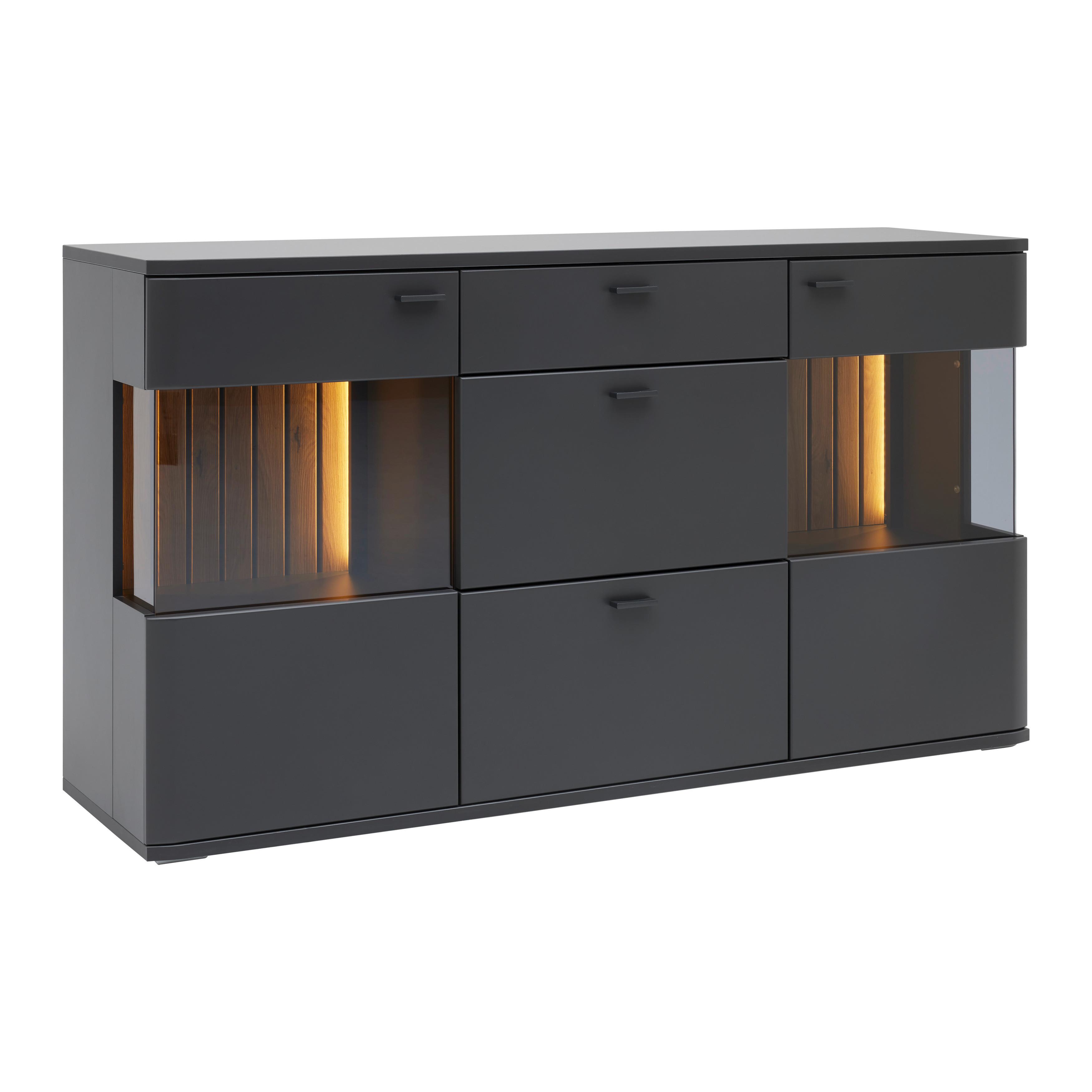 Sideboard Carreto Schwarz/Eichefarben - Eichefarben/Anthrazit, MODERN, Glas/Holzwerkstoff (160/90/44cm) - Premium Living