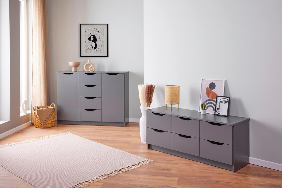 Kommode Silenzia Graphit - Graphitfarben, Design, Holzwerkstoff (82/112/40cm) - Livetastic
