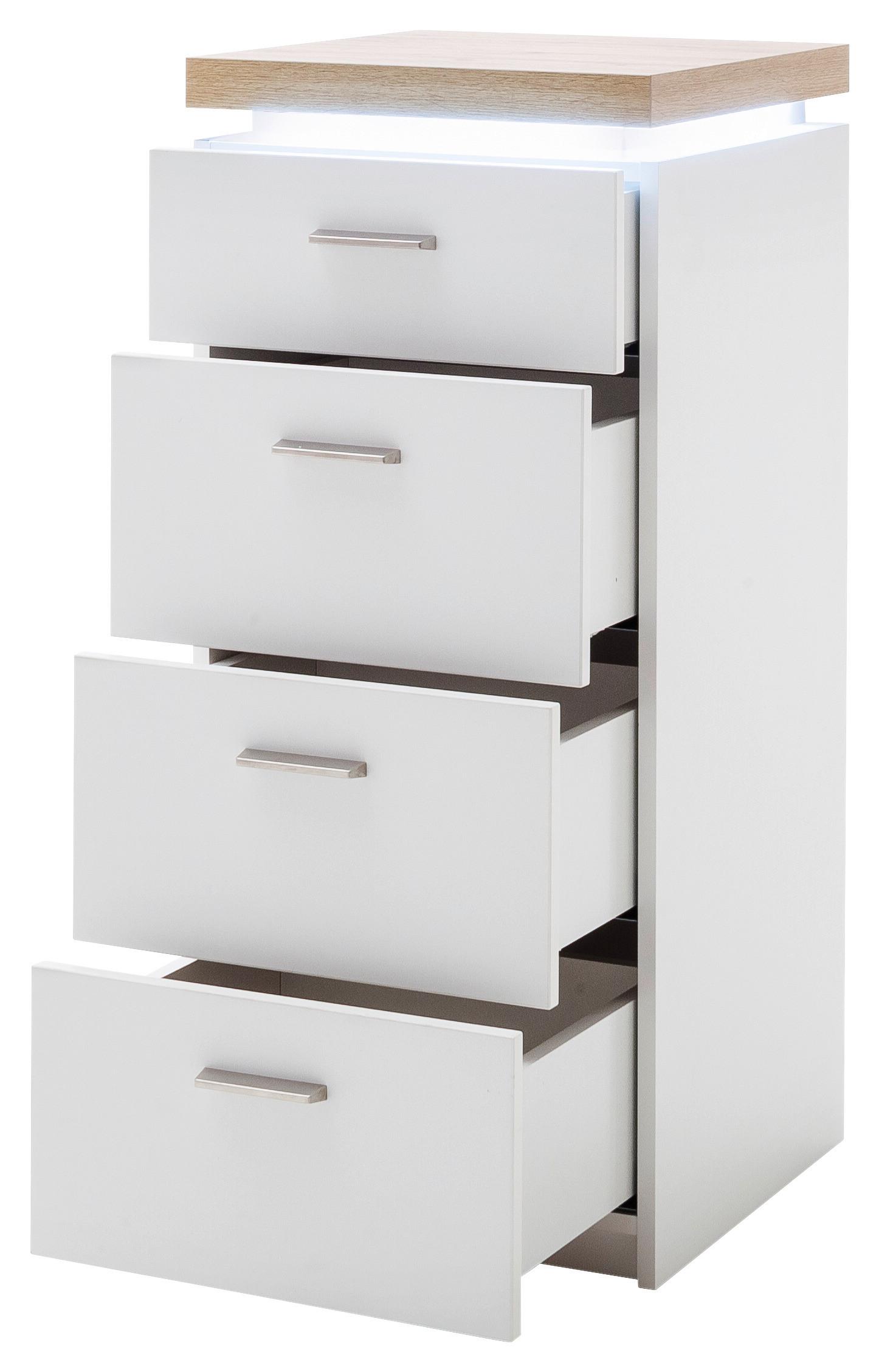 Komoda Cali - srebrne barve/barve hrasta, Moderno, kovina/leseni material (42/98/44cm) - Premium Living