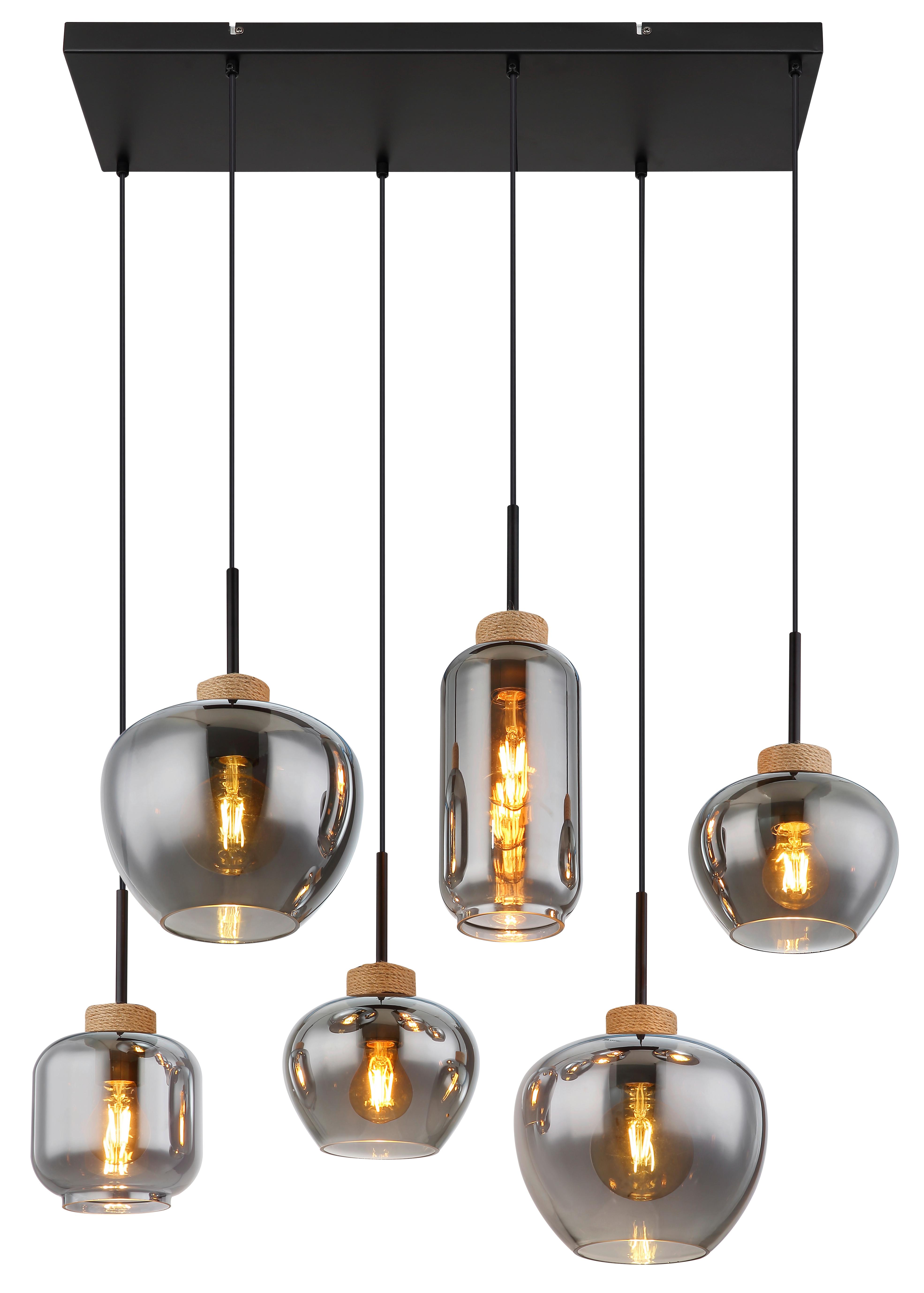 Hängeleuchte Matt Naturfarben/Schwarz max.40Watt - Schwarz/Naturfarben, Design, Glas/Textil (80/40/120cm) - Globo