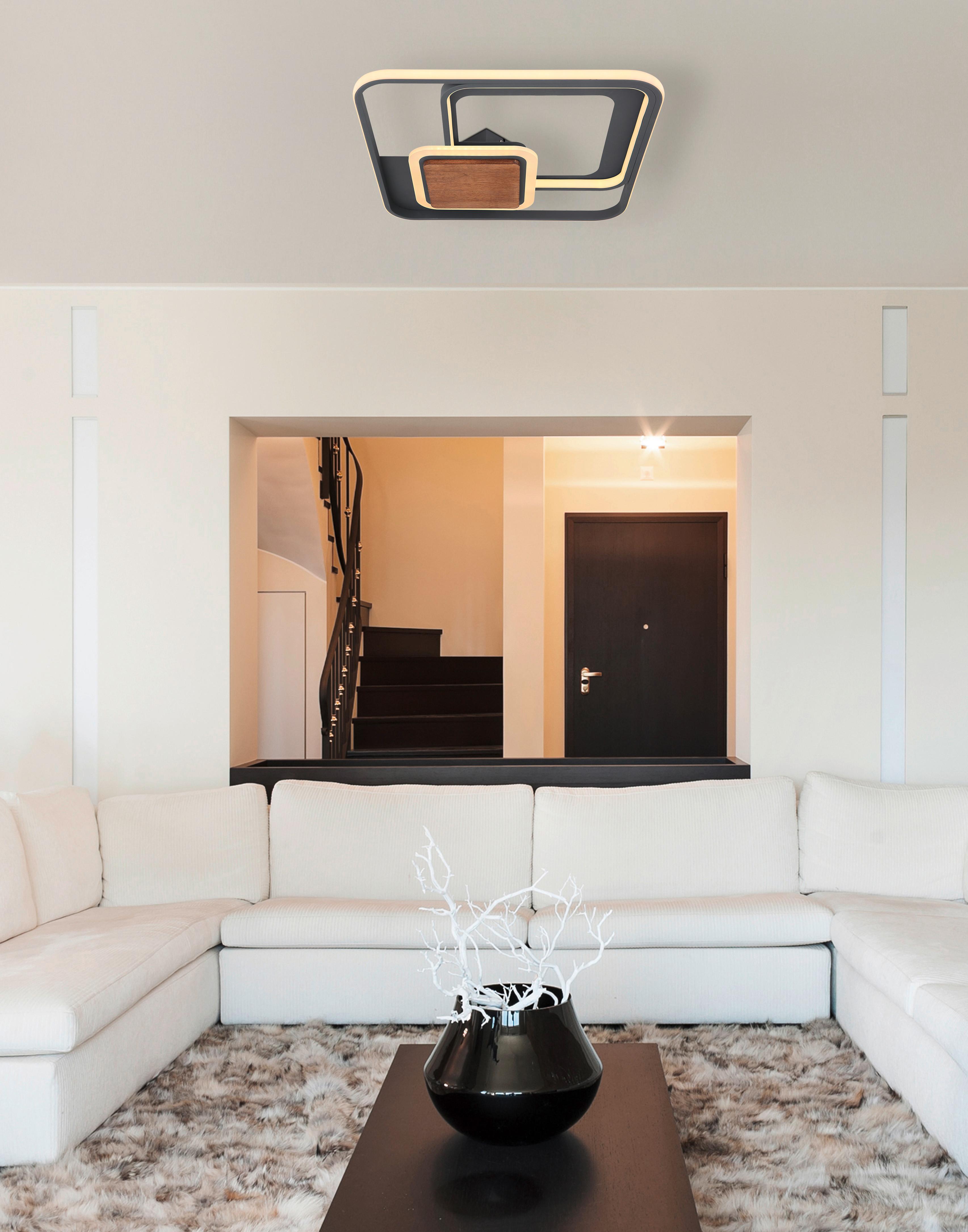 LED-Deckenleuchte Nirra max. 48 Watt - Dunkelbraun/Opal, MODERN, Holz/Kunststoff (50/50/8cm)