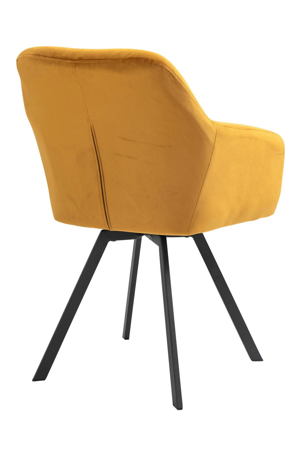 Naslanjač Samt Gorčično Rumena, Vrtljiv - črna/gorčično rumena, Moderno, kovina/tekstil (61/85/62cm) - Livetastic