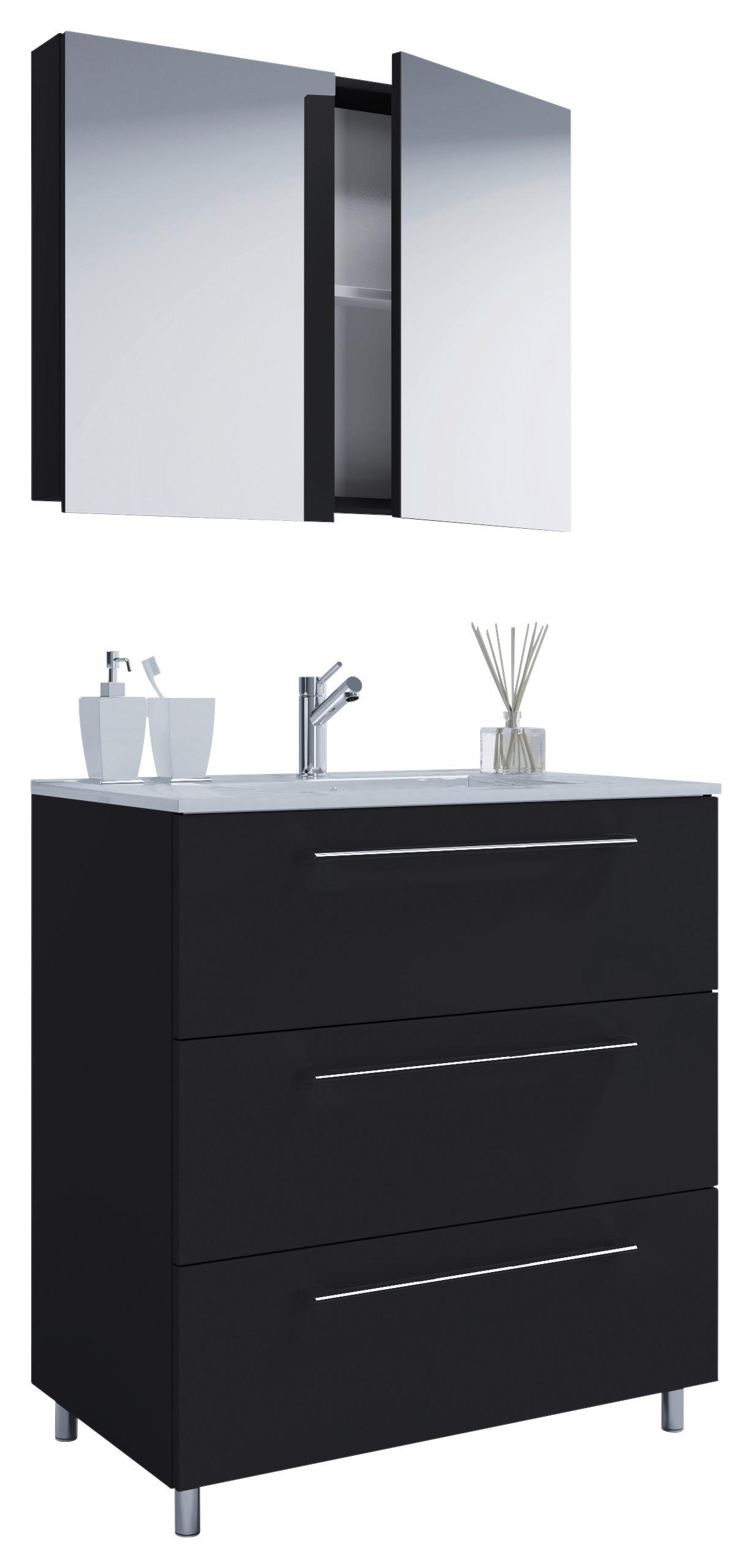 Kopalnica Schubo, Črna - črna/bela, Moderno, kovina/leseni material (60cm) - MID.YOU