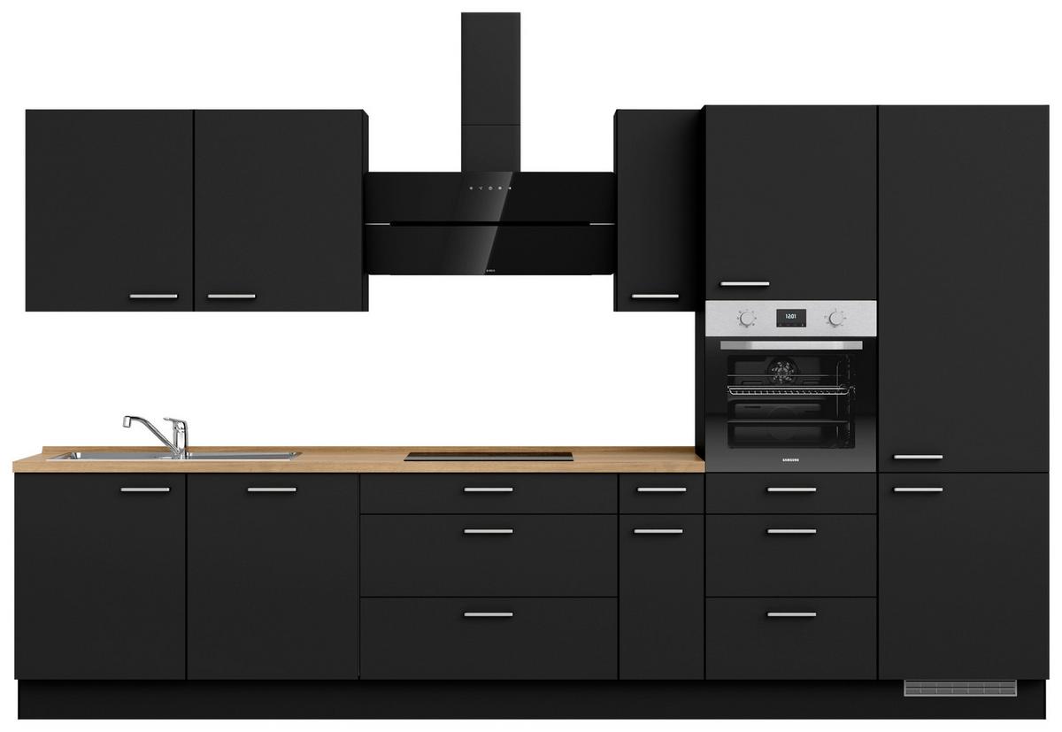 Küchenblock Touch High m. Geräten Schwarz - Edelstahlfarben/Eichefarben, MODERN, Holzwerkstoff/Metall (360cm) - Nobilia