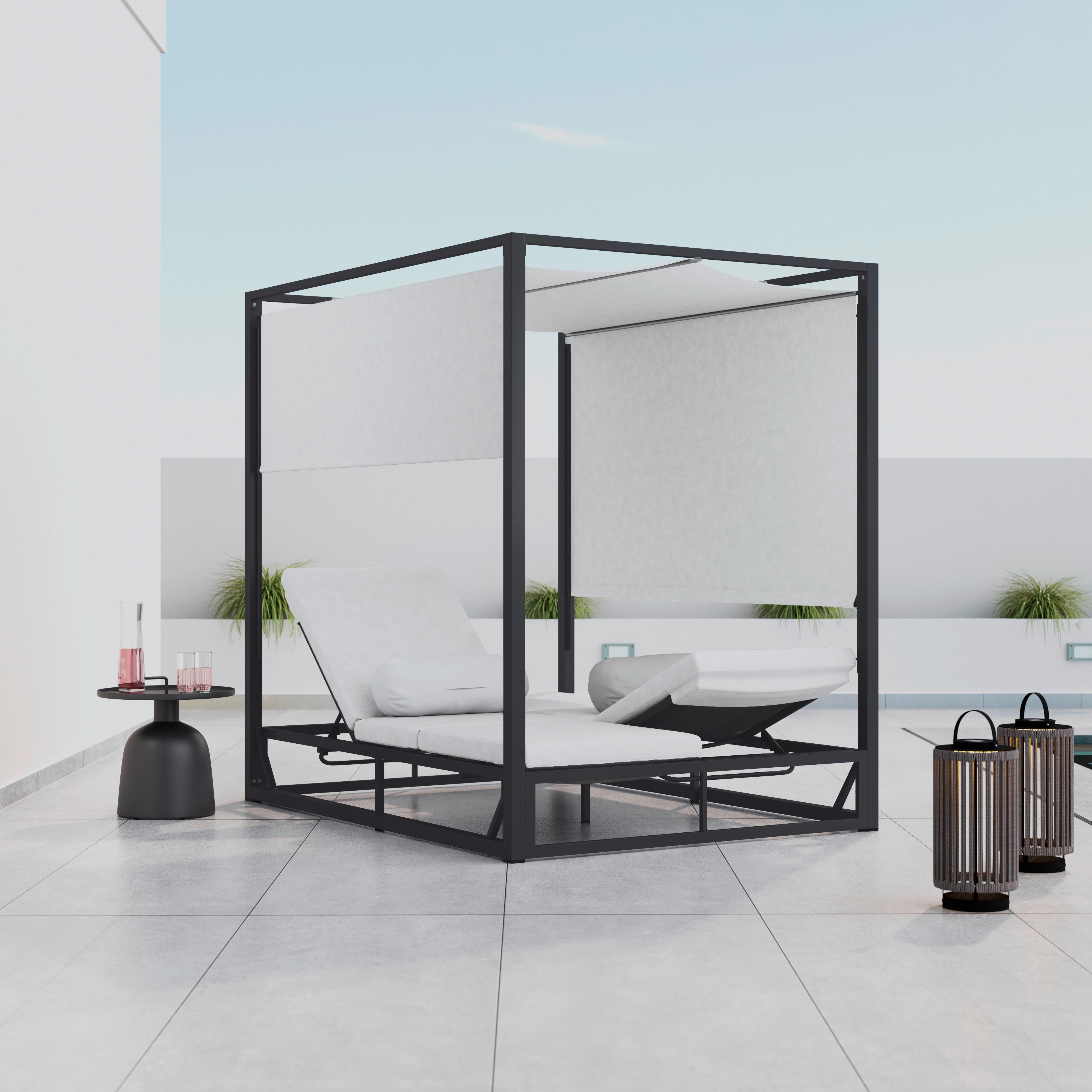 Sonnenliege Aviva Weiß Outdoorstoff/Metall - Creme/Weiß, MODERN, Textil/Metall (148/196/200cm) - Bessagi Garden