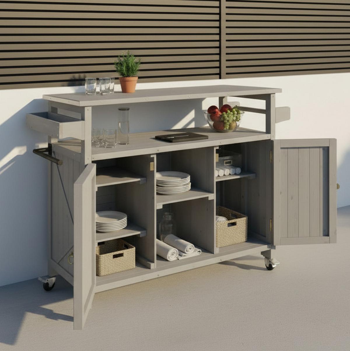 Gartenschrank Jada Grau aus Echtholz - Grau, MODERN, Holz/Metall (128/92/47cm) - Bessagi Garden