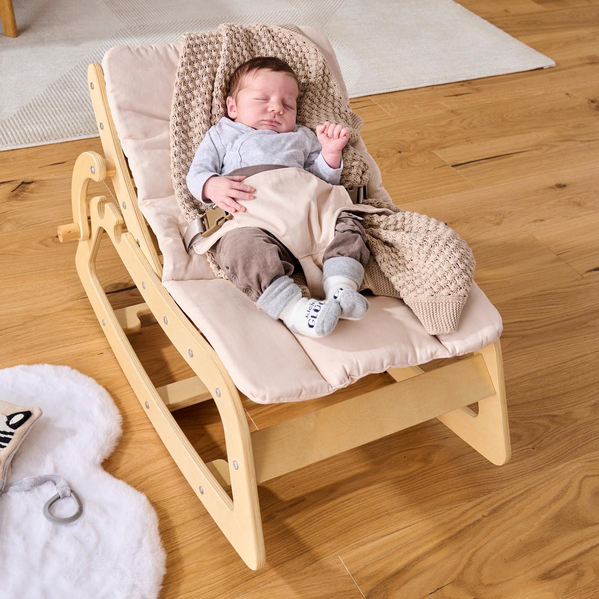 KRZESEŁKO BUJANE DLA DZIECI SWING AND MORE - beżowy/kolor naturalny, Basics, drewno/tkanina (42/70/56cm) - Jimmylee