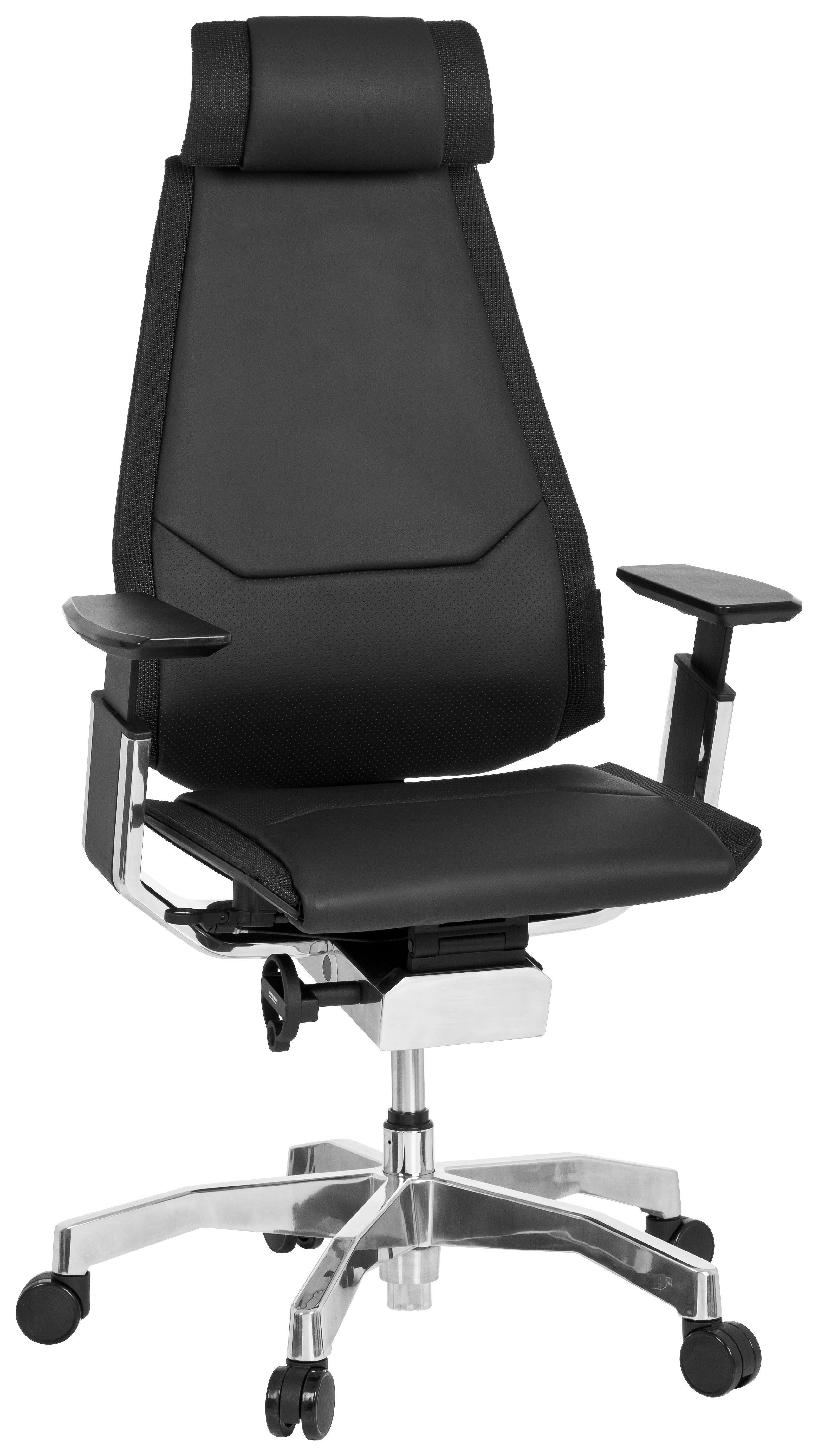 Drehstuhl Genidia Pro Schwarz ca. 57x119x46cm - Schwarz/Alufarben, MODERN, Leder/Kunststoff (57/119/46cm) - MID.YOU