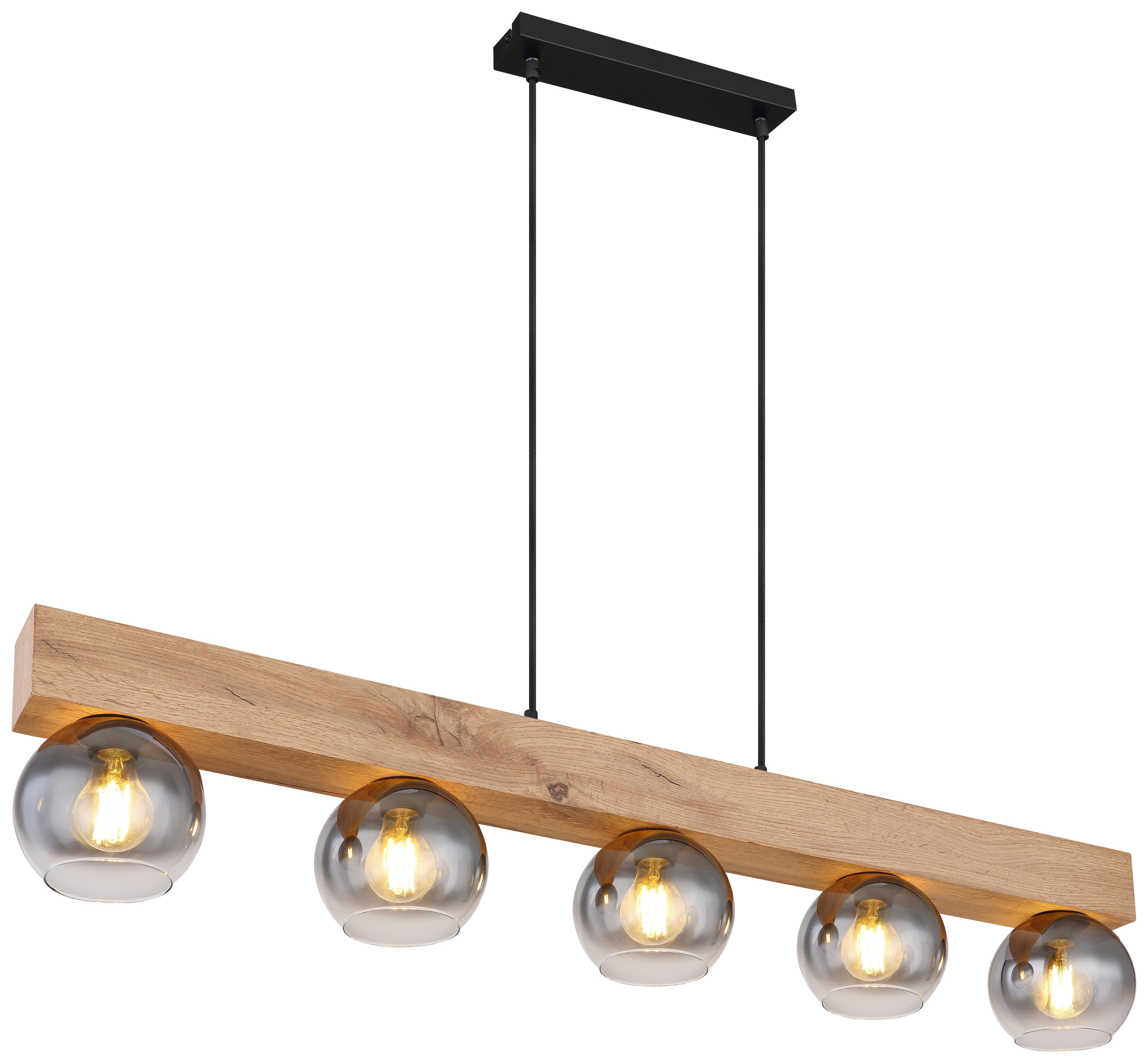 Hängeleuchte Moitas max. 40 Watt - Schwarz/Naturfarben, Natur, Glas/Holzwerkstoff (115/15/120cm) - Globo