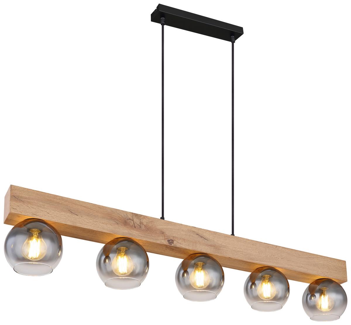 Hängeleuchte Moitas max. 40 Watt - Schwarz/Naturfarben, Natur, Glas/Holzwerkstoff (115/15/120cm) - Globo