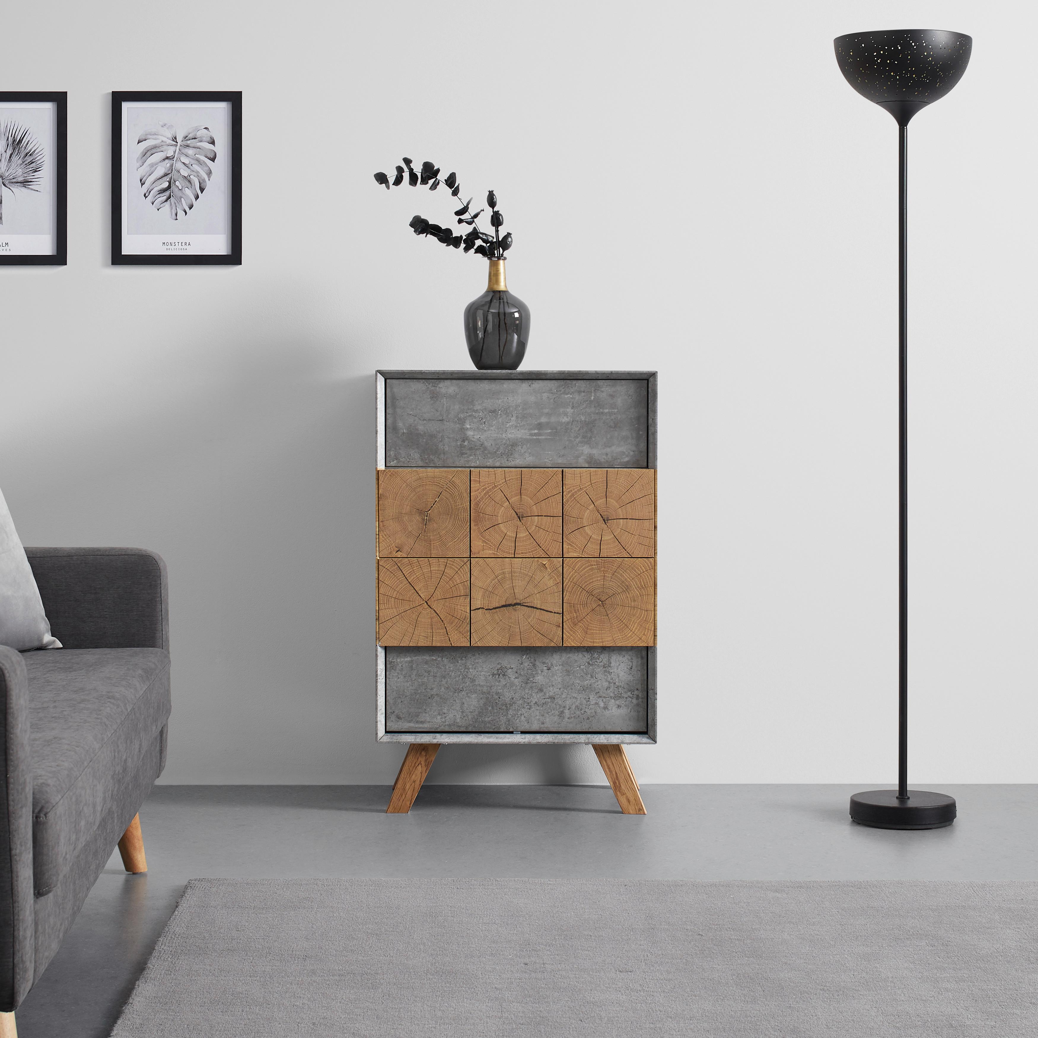 Kommode Holz, "Casper", aus Eiche, teilmassiv - Eichefarben/Grau, MODERN, Holz (60/95/40cm) - Bessagi Home