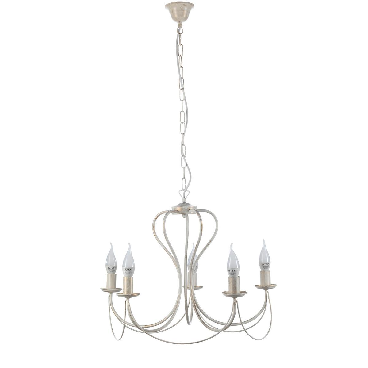 Kronleuchter Candela avorio Weiß max. 6 Watt - Weiß, KONVENTIONELL, Metall (55/105cm)