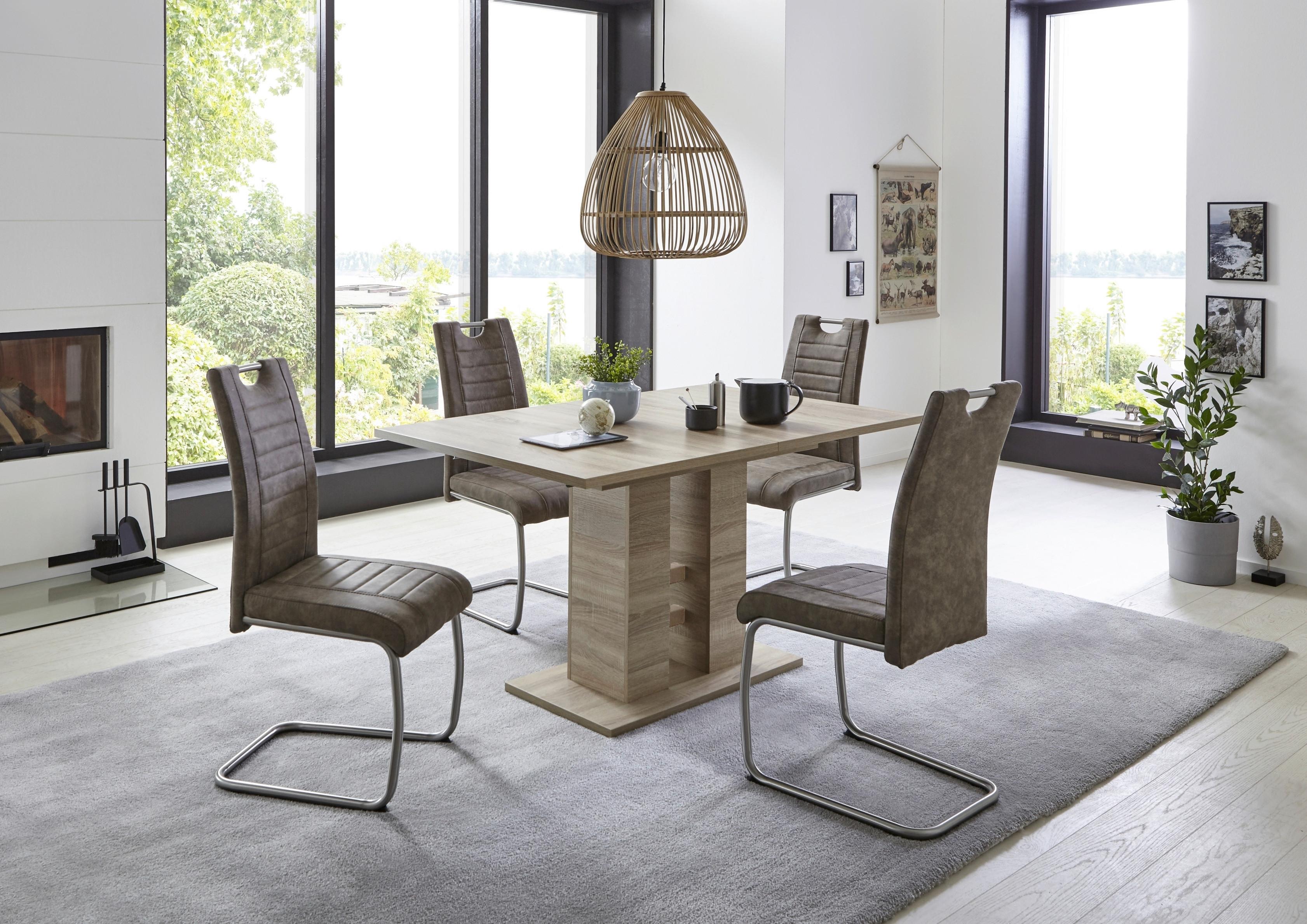 TISCHGRUPPE ULLA G - Schlammfarben/Eichefarben, MODERN, Holzwerkstoff/Textil (140-220/76/90cm) - MID.YOU