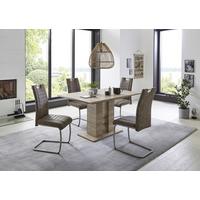 TISCHGRUPPE ULLA G - Schlammfarben/Eichefarben, MODERN, Holzwerkstoff/Textil (140-220/76/90cm) - MID.YOU