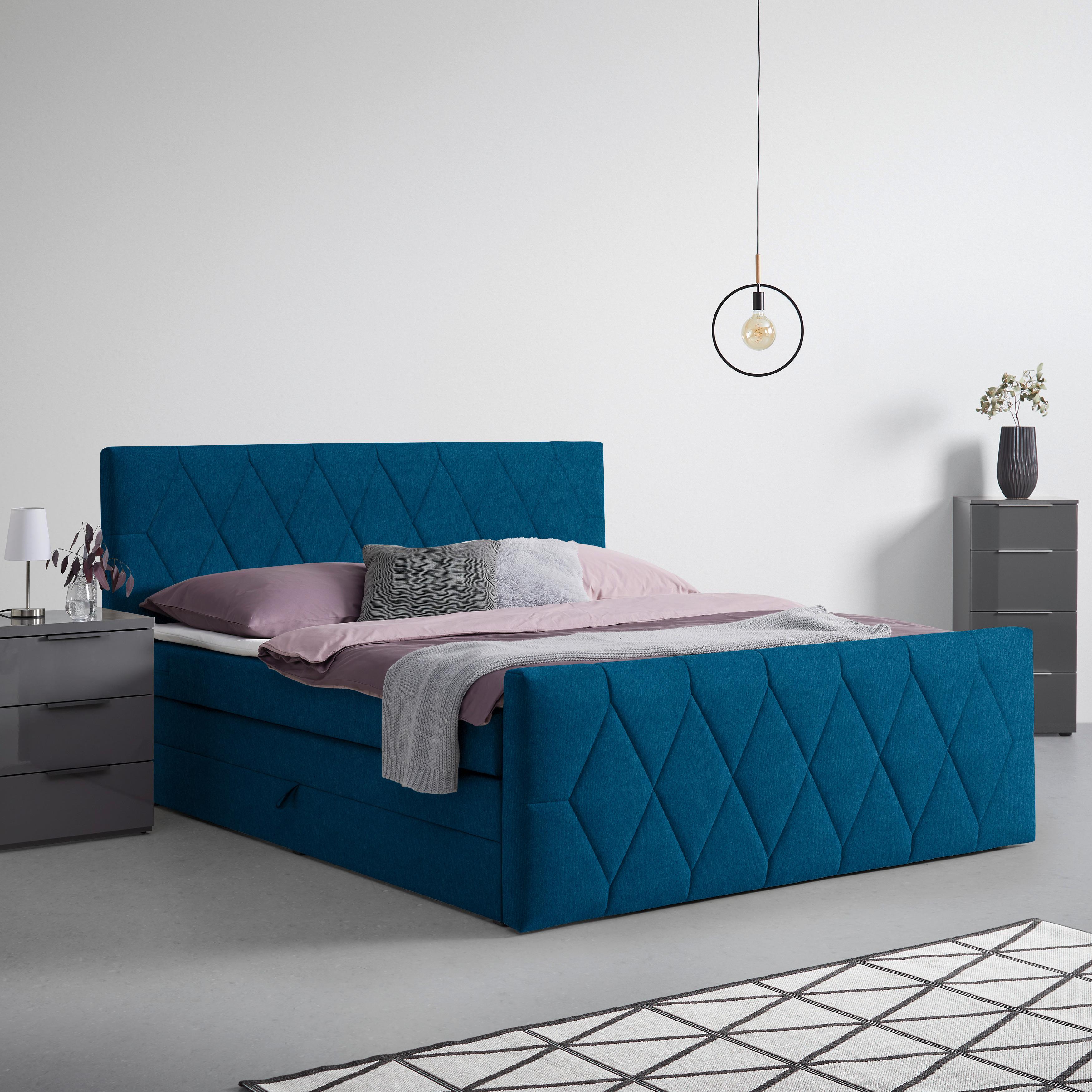 Boxspringbett Josie B Petrol ca. 180x200cm - Petrol/Schwarz, KONVENTIONELL, Holz/Holzwerkstoff (180/200cm) - Mömax