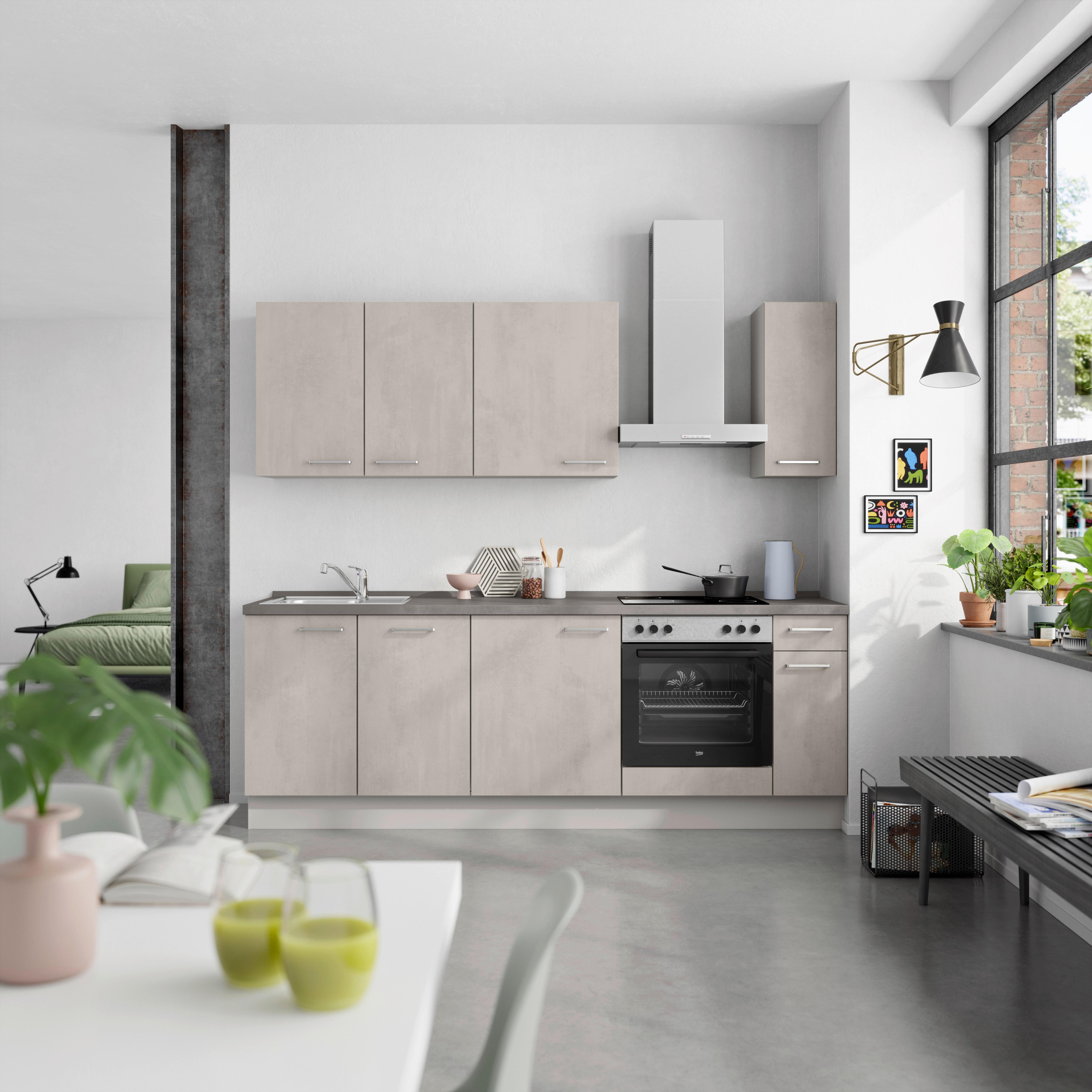 Küchenblock Riva Low m. Geräten Grau - Schieferfarben/Edelstahlfarben, MODERN, Holzwerkstoff/Metall (240cm) - Nobilia