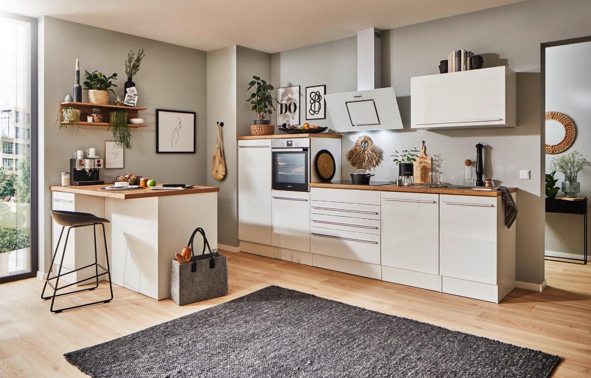 Kuhinjski Blok Z Aparati Gabriel, Bela, Barva Hrasta - barve nerjavečega jekla/bela, Design, umetna masa/leseni material (320-150cm) - Respekta