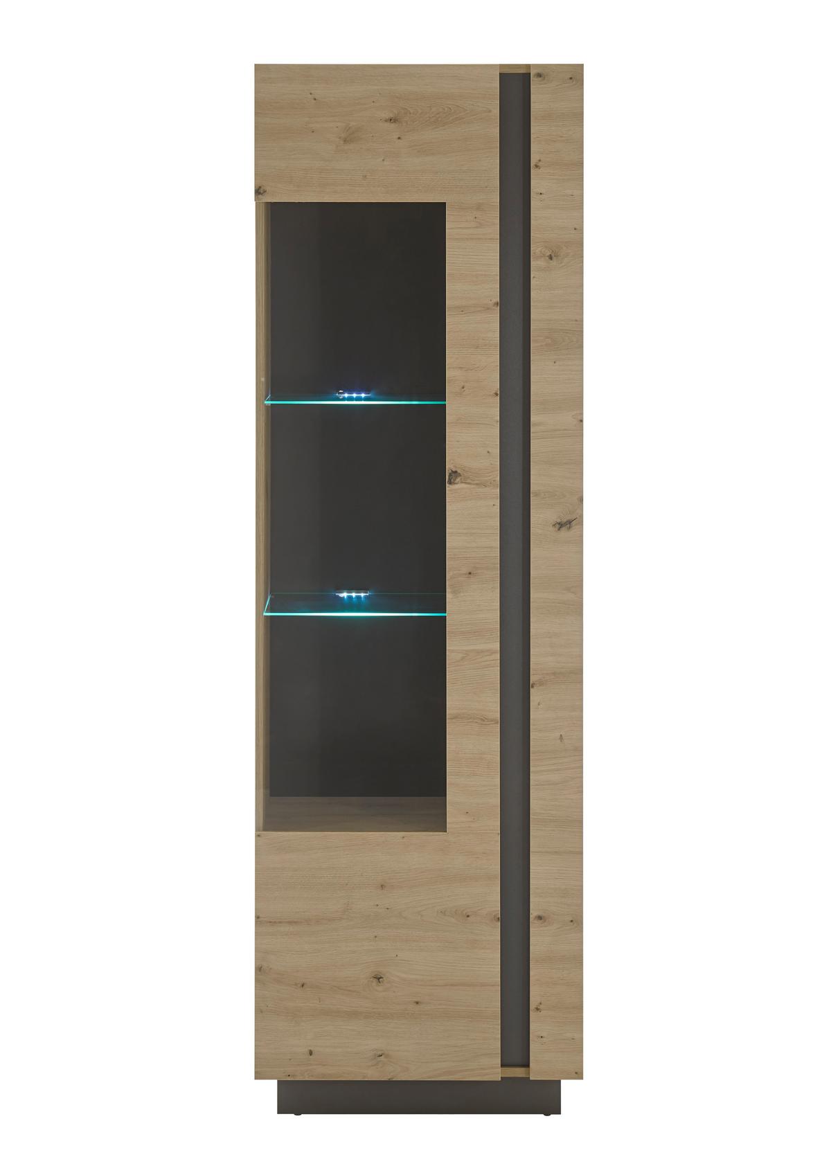 Wohnwand Clair Graphitfarben/Eiche Artisan - Graphitfarben/Eiche Artisan, Design, Glas/Holzwerkstoff (290/194/40cm) - MID.YOU