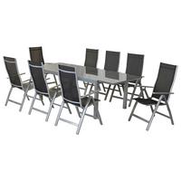 Vrtni Set Carrara, 9-Delni, Raztegljiva Miza - srebrne barve/črna, Moderno, kovina/tekstil - Gardenson