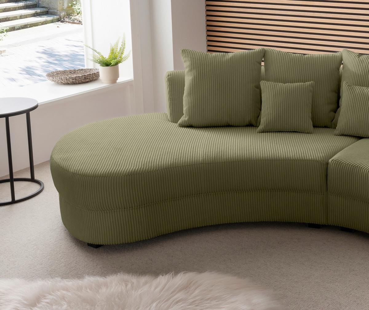 Wohnlandschaft Limoncello m. Hocker ca. 300x160cm Olivgrün - Schwarz/Olivgrün, Design, Kunststoff/Textil (300/160cm) - Livetastic