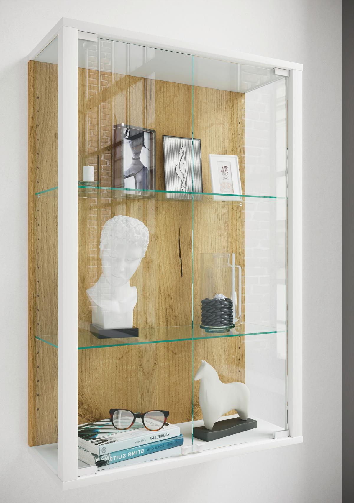 Hängevitrine Udina Honigeiche/Weiß - Honigeiche/Klar, Design, Glas/Holzwerkstoff (59/80/25cm) - Livetastic