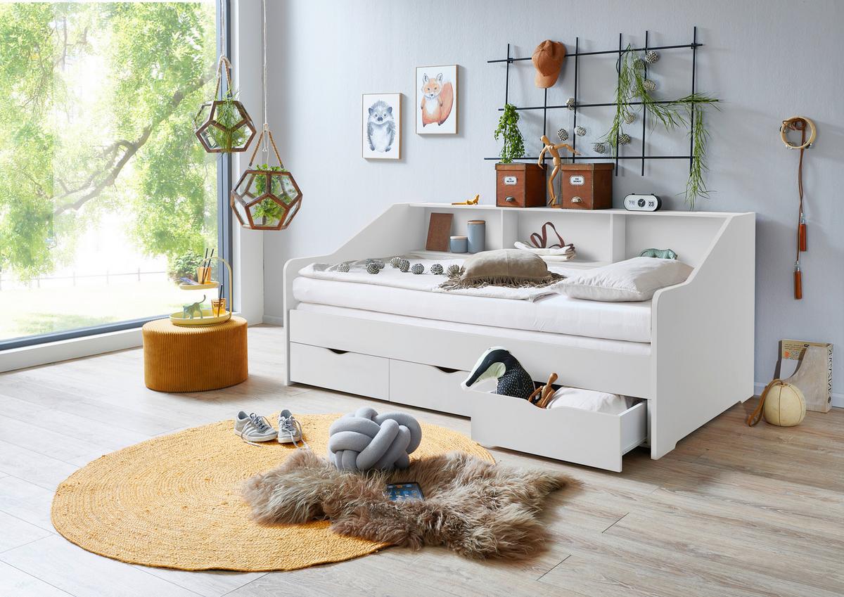 Raztegljiva Postelja Star, Bela, 90-180x200 - bela/barve bukve, Konvencionalno, leseni material/les (90-180/200cm) - Mömax