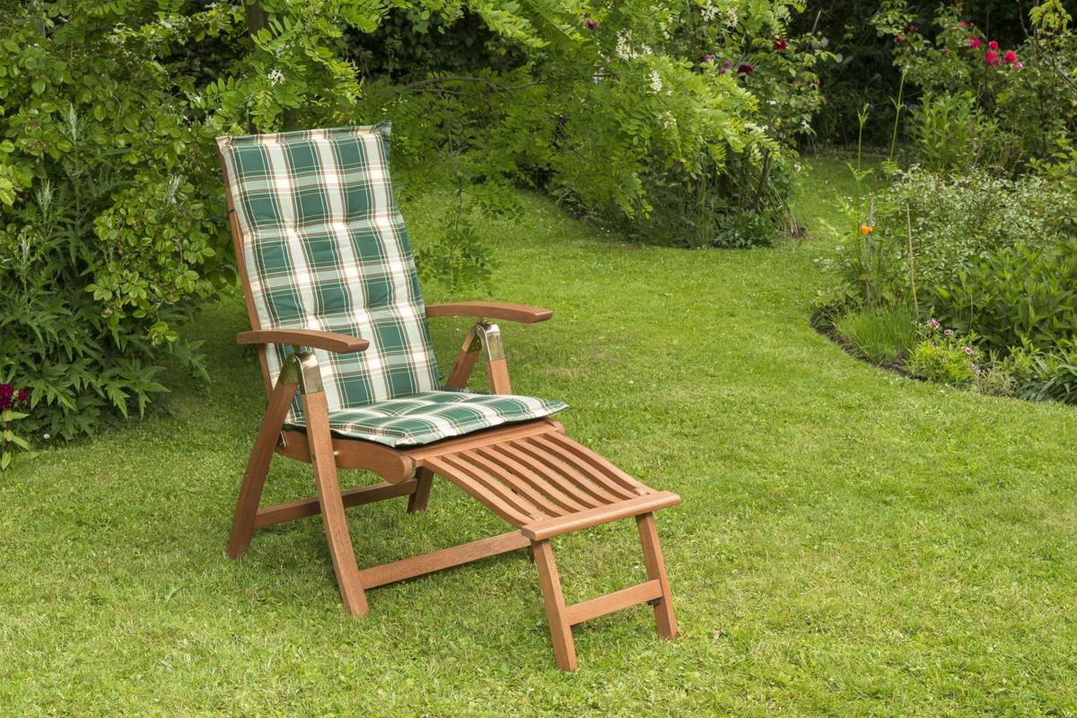 Zložljiv Vrtni Stol Comodoro, Masivno, Blazina, 2-Delni Set - zelena/naravne barve, Romantika, tekstil/les (62/110/63cm) - Gardenson
