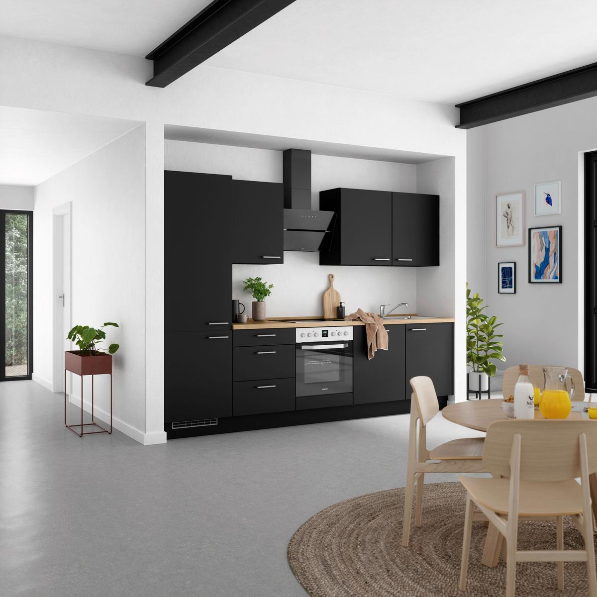 Küchenblock Touch High m. Geräten Schwarz - Edelstahlfarben/Eichefarben, MODERN, Holzwerkstoff/Metall (300cm) - Nobilia