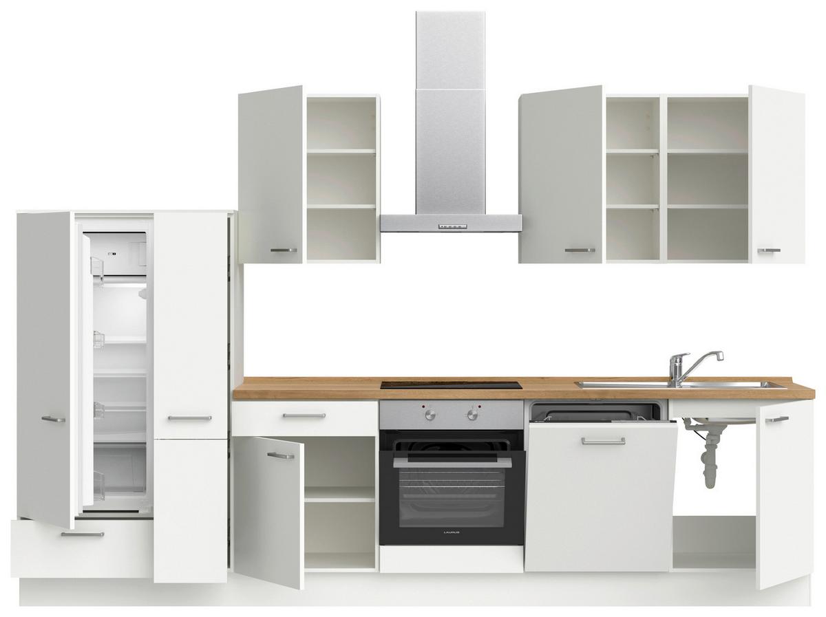 Küchenblock Touch Low m. Geräten Weiß - Edelstahlfarben/Eichefarben, MODERN, Holzwerkstoff/Metall (330cm) - Nobilia