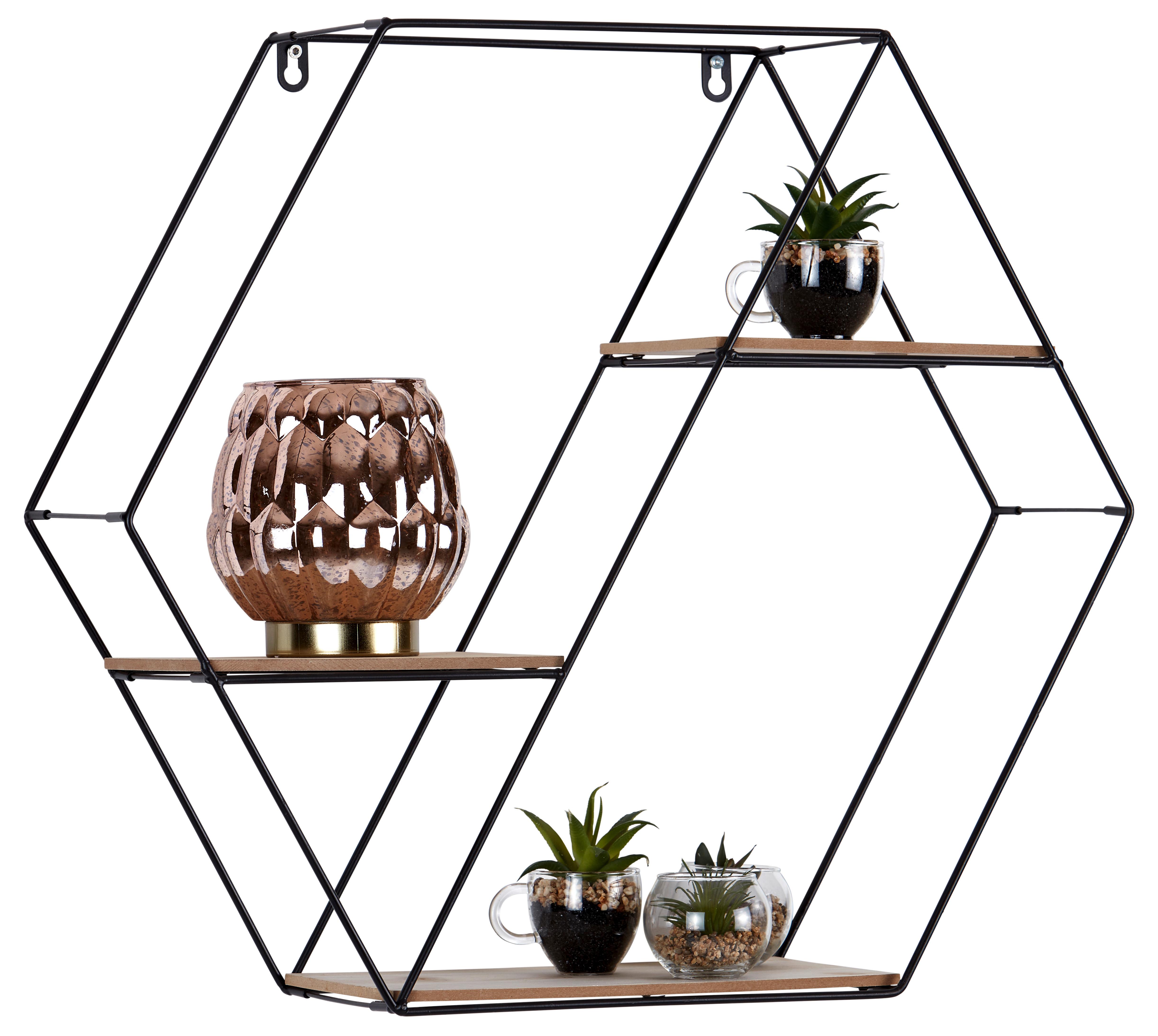 Wandregal in Naturfarben/Schwarz - Schwarz/Naturfarben, Modern, Holzwerkstoff/Metall (58/51/15cm) - Mömax