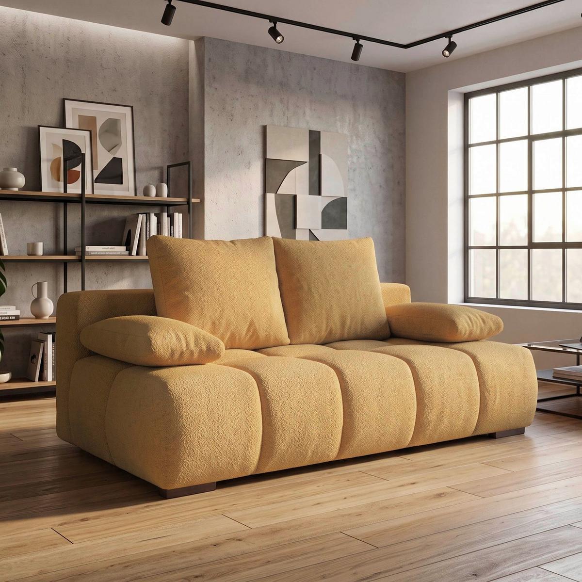 Boxspringsofa Bob Gelb - Chromfarben/Gelb, KONVENTIONELL, Holzwerkstoff/Kunststoff (209/105cm) - Based