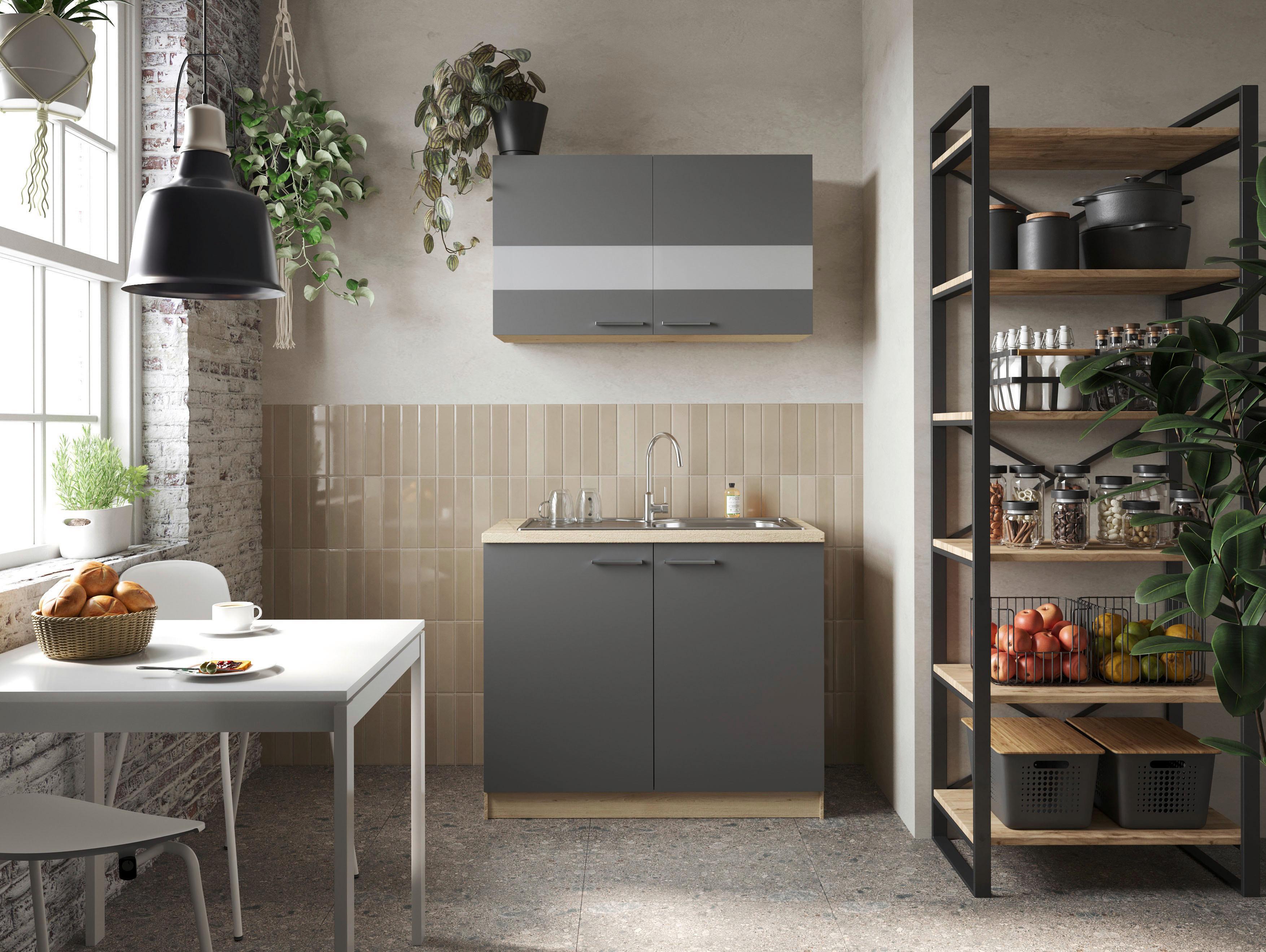 Majhna Kuhinja Merle, 100cm - srebrne barve/siva, Basics, kovina/steklo (100cm) - Respekta