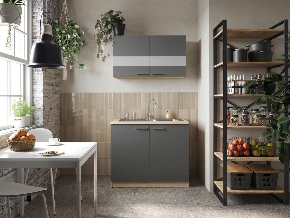 Majhna Kuhinja Merle, 100cm - srebrne barve/siva, Basics, kovina/steklo (100cm) - Respekta