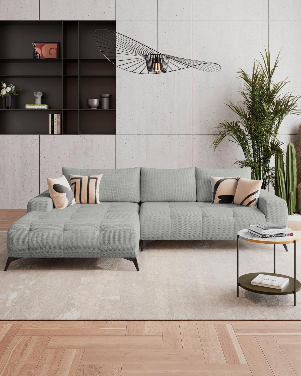 Kutna Garnitura Mauro - svijetlo siva/crna, Trend, tekstil/metal (175/290cm) - Luca Bessoni