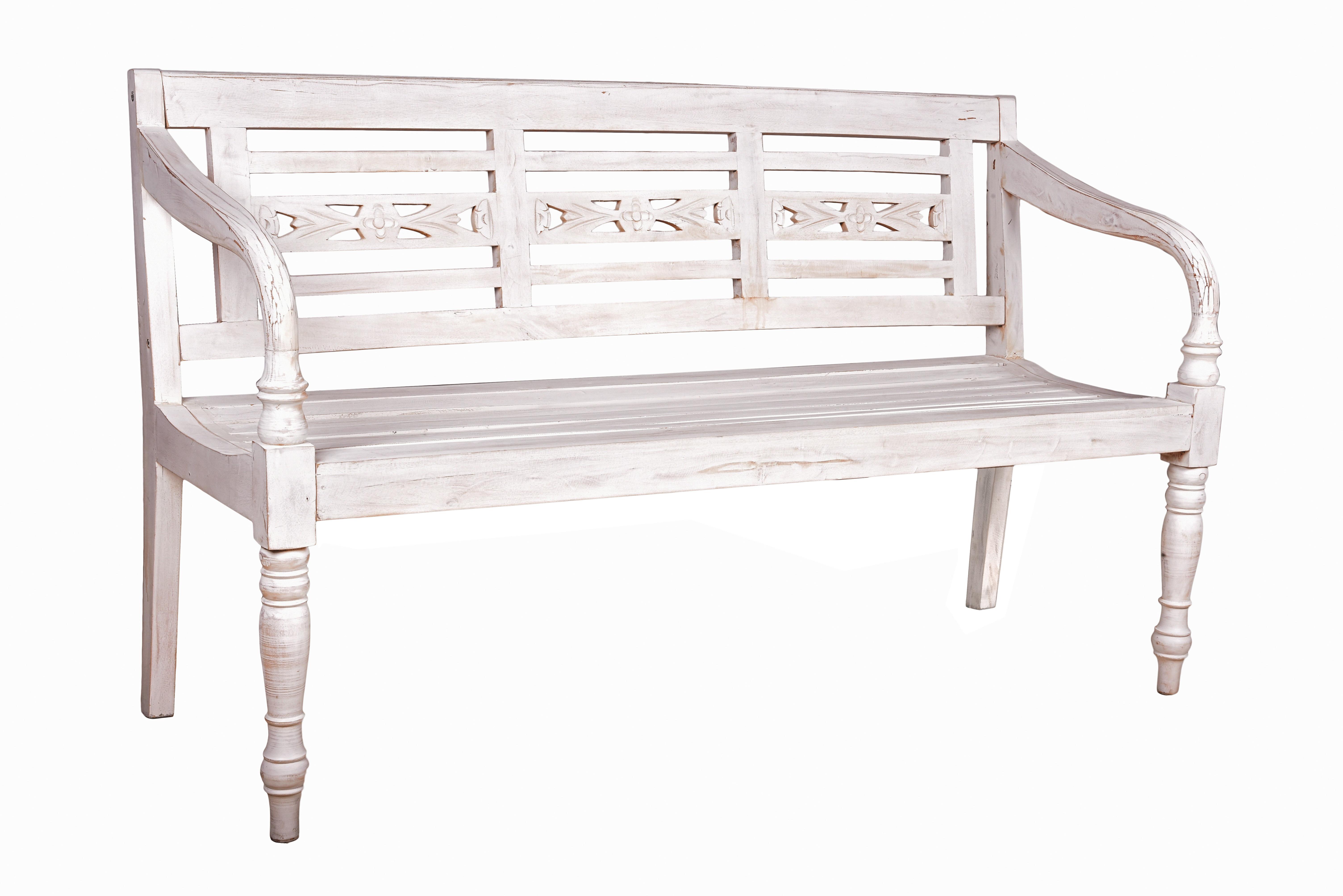 Gartenbank Moyo Weiß-Antik ca. 150x90x52 cm Mahagoni - Weiß, Basics, Holz (150/90/52cm) - Gardenson