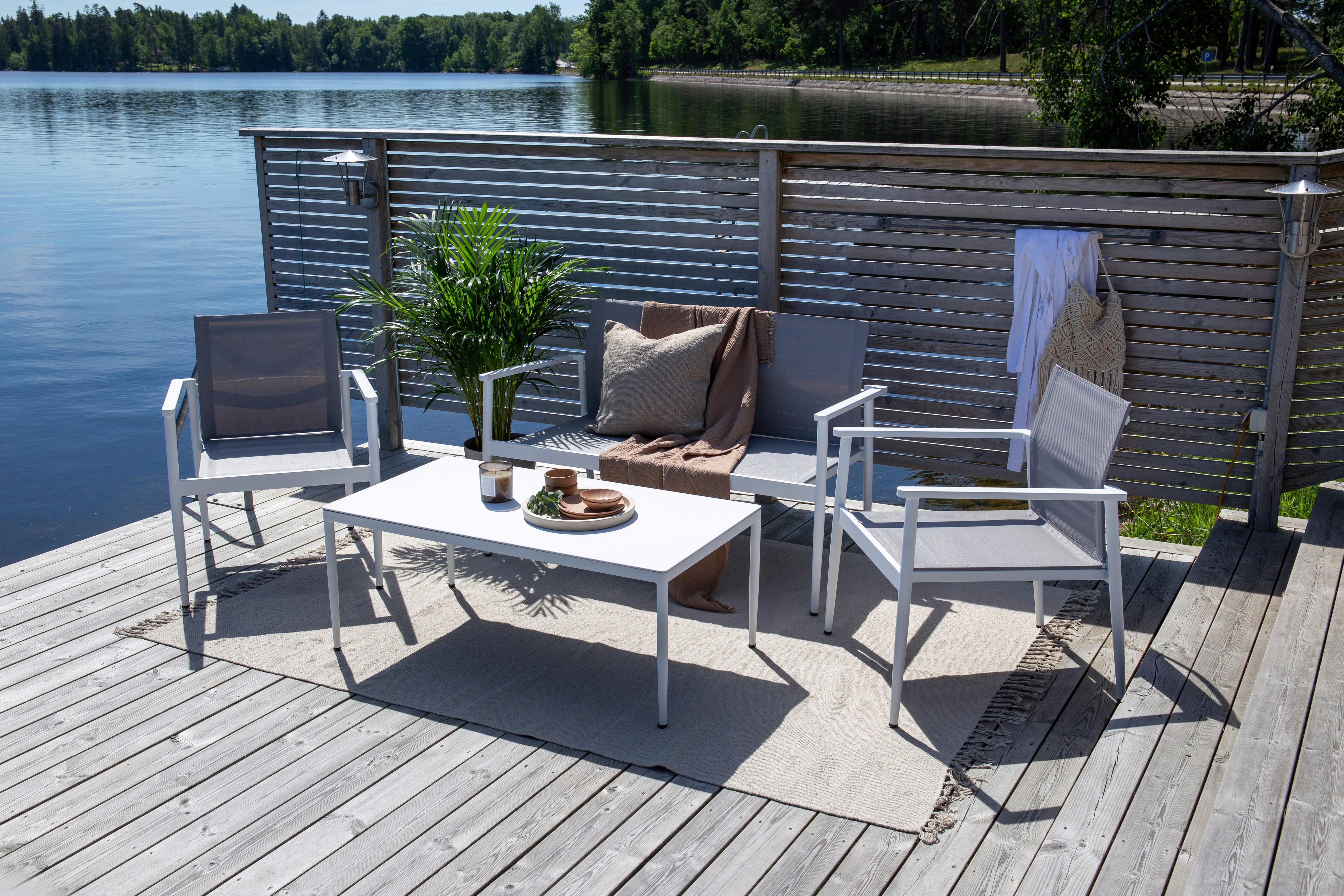 Loungegarnitur Break Weiß/Grau - Weiß/Grau, KONVENTIONELL, Glas/Textil - Gardenson