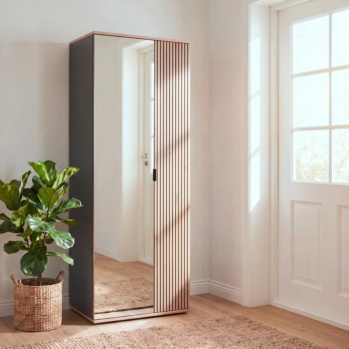 Garderobni Ormar Clever - boja hrasta/crna, Moderno, staklo/pločasti materijal (55,5/193/38cm) - Modern Living