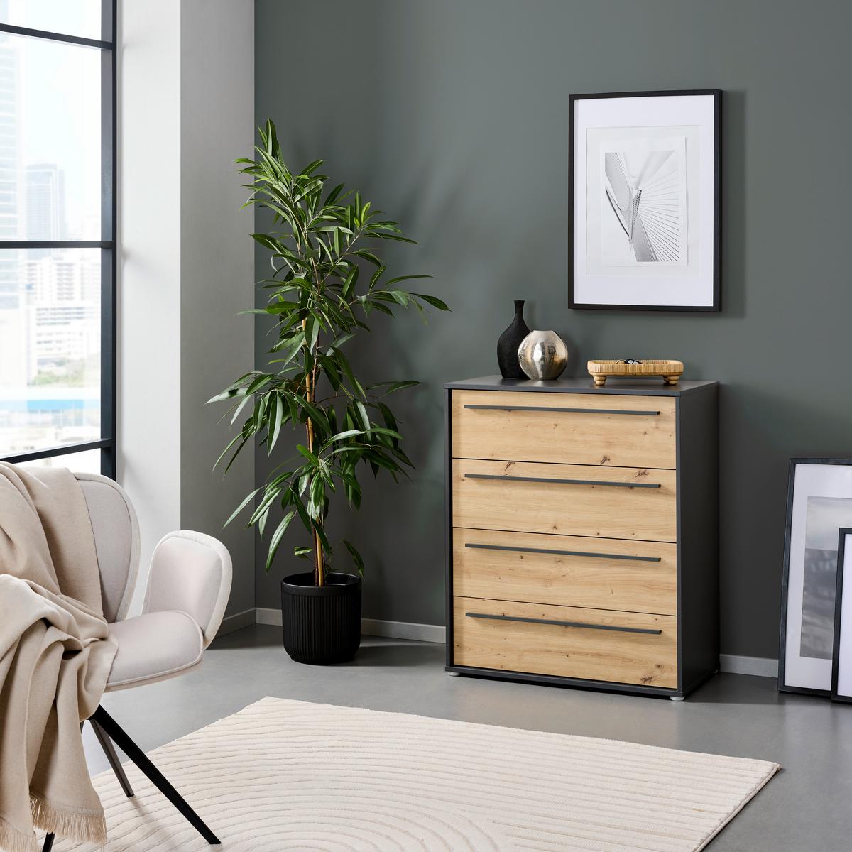 Comodă ADRIANO 2 - stejar Artisan/antracit, Trend, material pe bază de lemn (80/94,8/41,2cm) - Modern Living