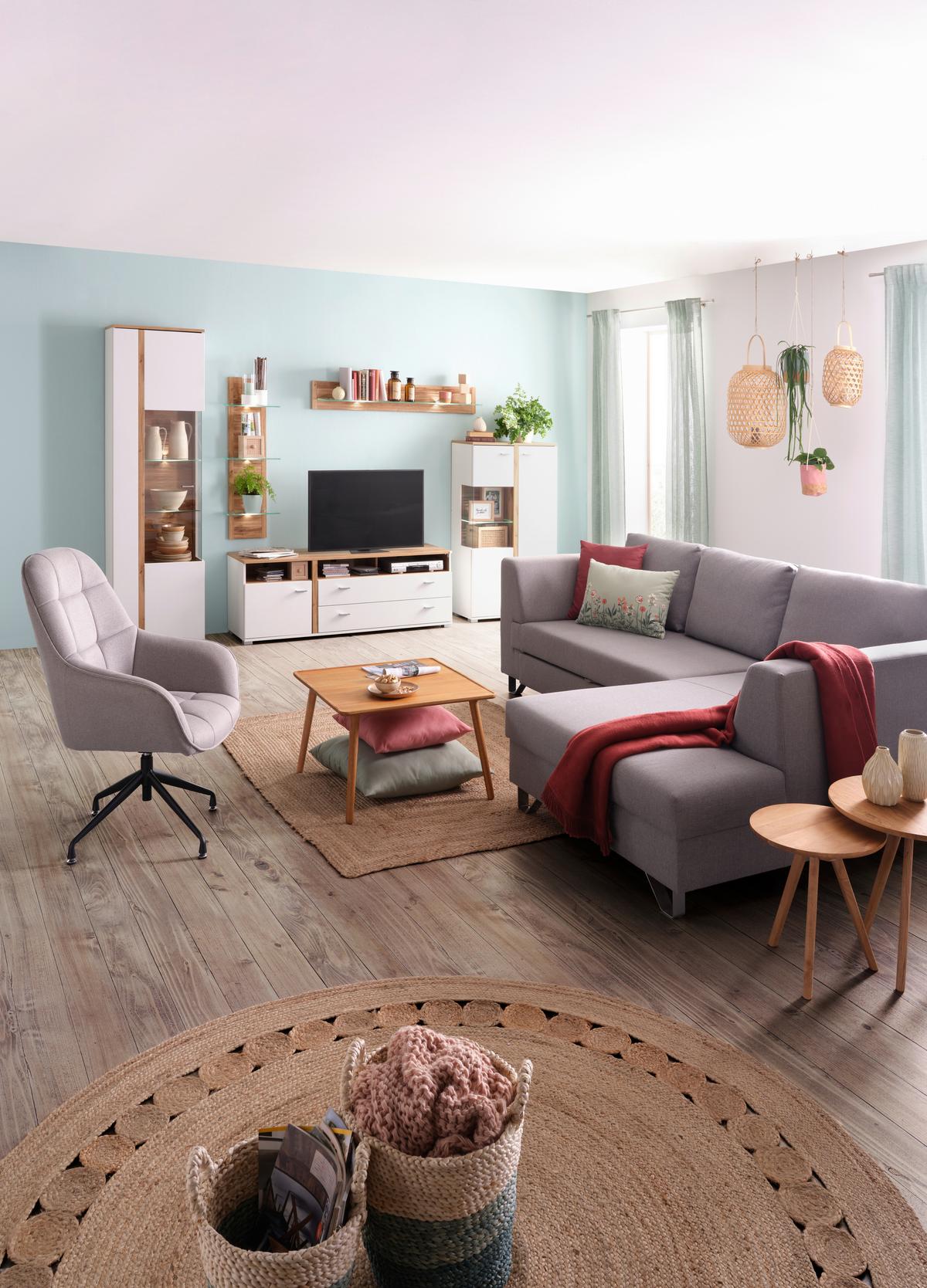 Highboard in Eichefarben - Chromfarben/Weiss, Modern, Holzwerkstoff/Metall (78/131/37cm) - Mömax