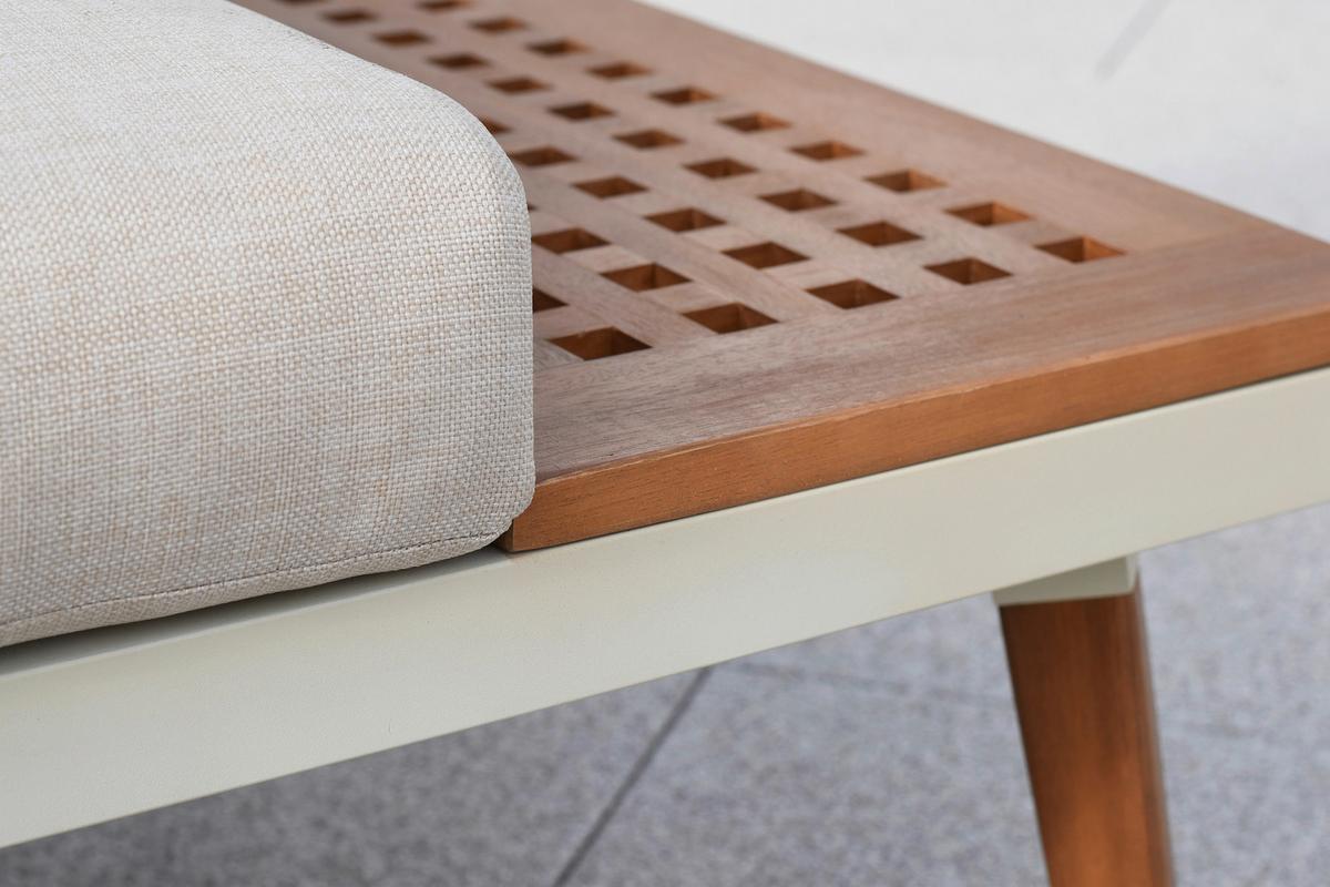 Loungegarnitur Delphi Echtholz/Metall - Beige/Weiß, KONVENTIONELL, Holz/Textil - Gardenson