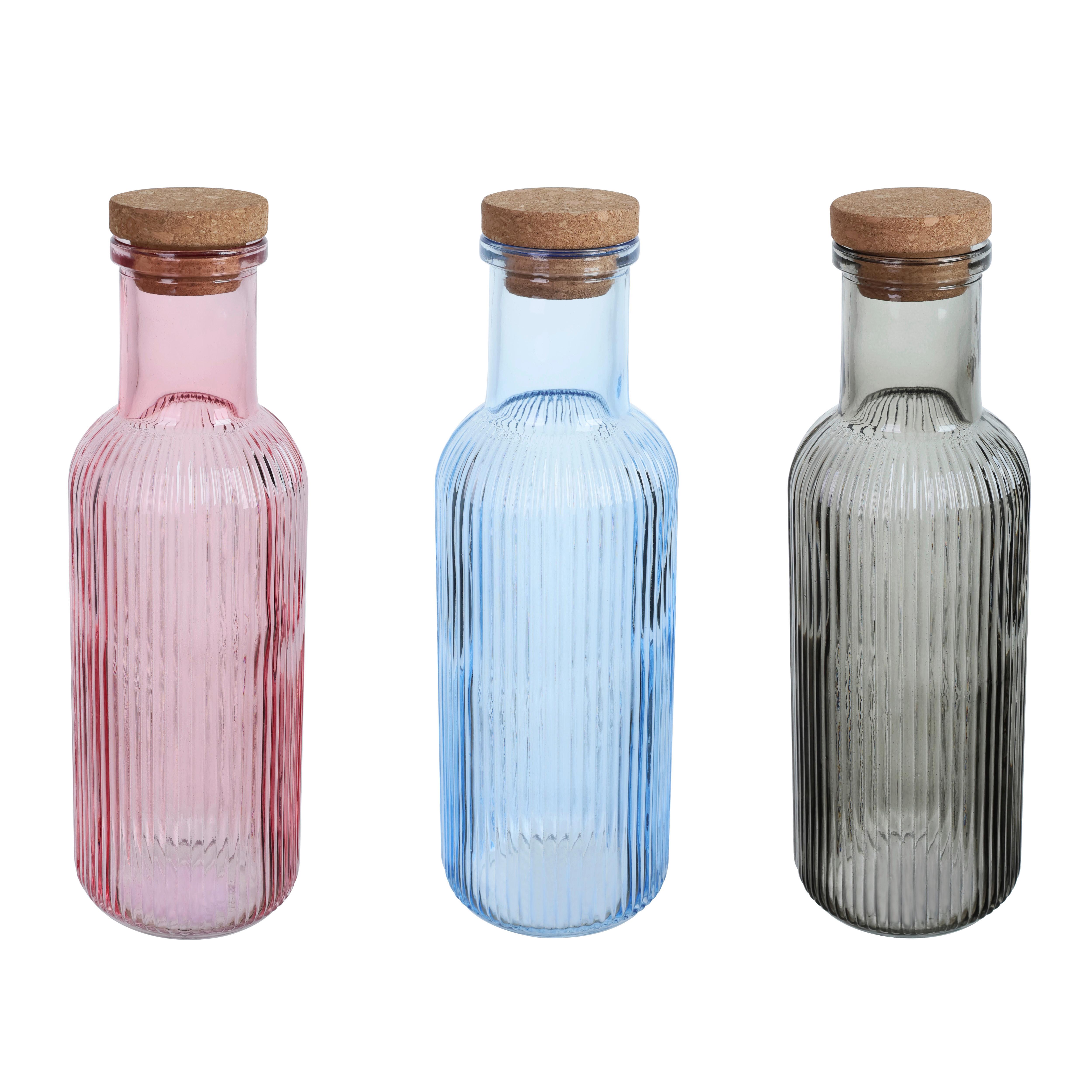 Sticlă cu dop Mary cca. 1L - roz aprins/albastru, Konventionell, sticlă/lemn (9/27,5cm) - Mömax